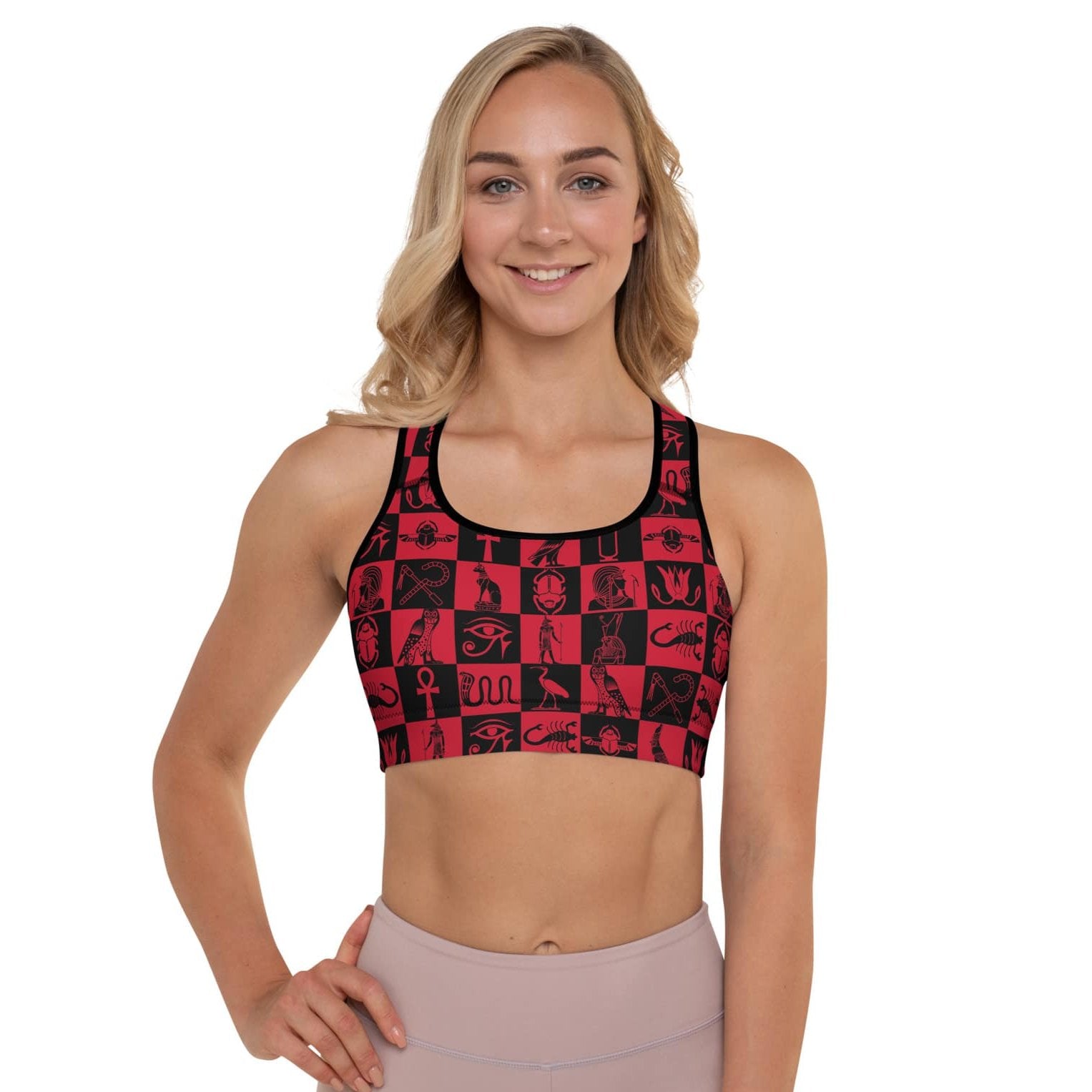 Ancient-Egyptian-Outfit-Red-Black-Padded-Sports-BRA-Hieroglyph-1