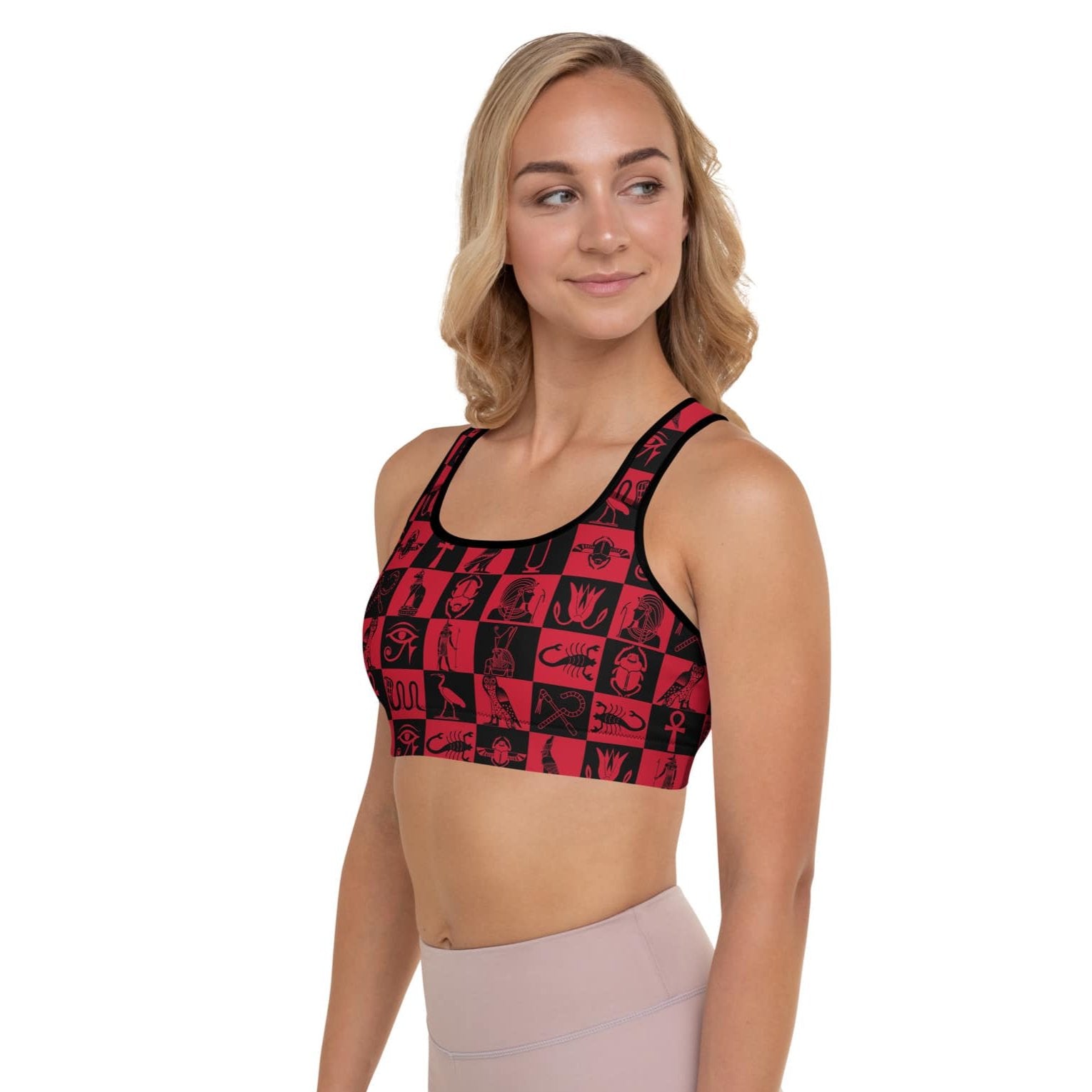 Ancient-Egyptian-Outfit-Red-Black-Padded-Sports-BRA-Hieroglyph-2