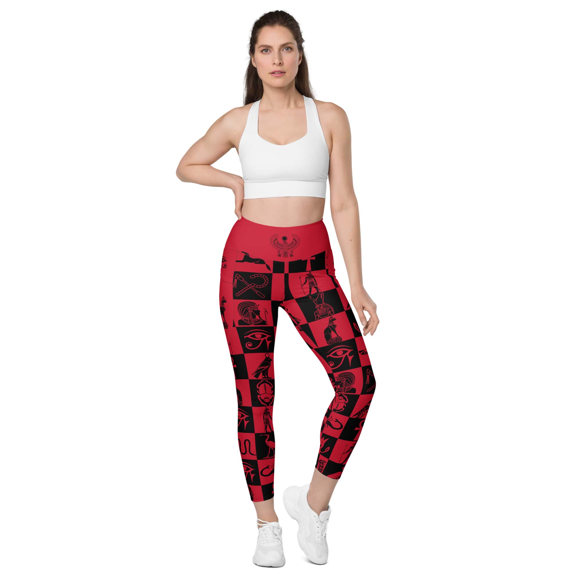 Ancient Egyptian Outfits - Egyptian Symbols - Red & Black Workout Leggings