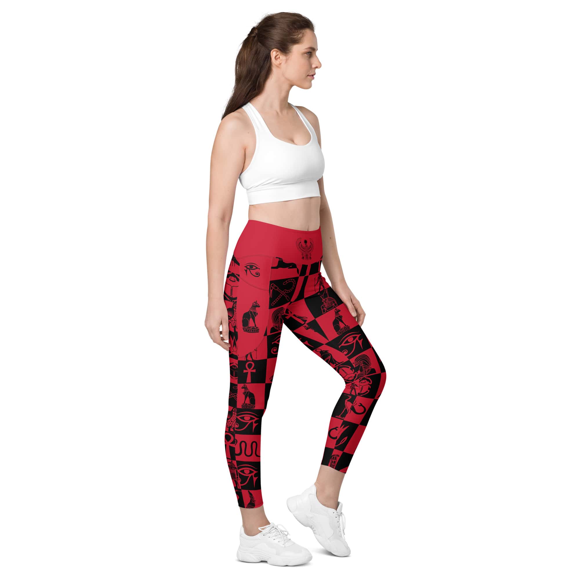 Ancient Egyptian Clothes - Hieroglyphs - Red & Black Gym Leggings