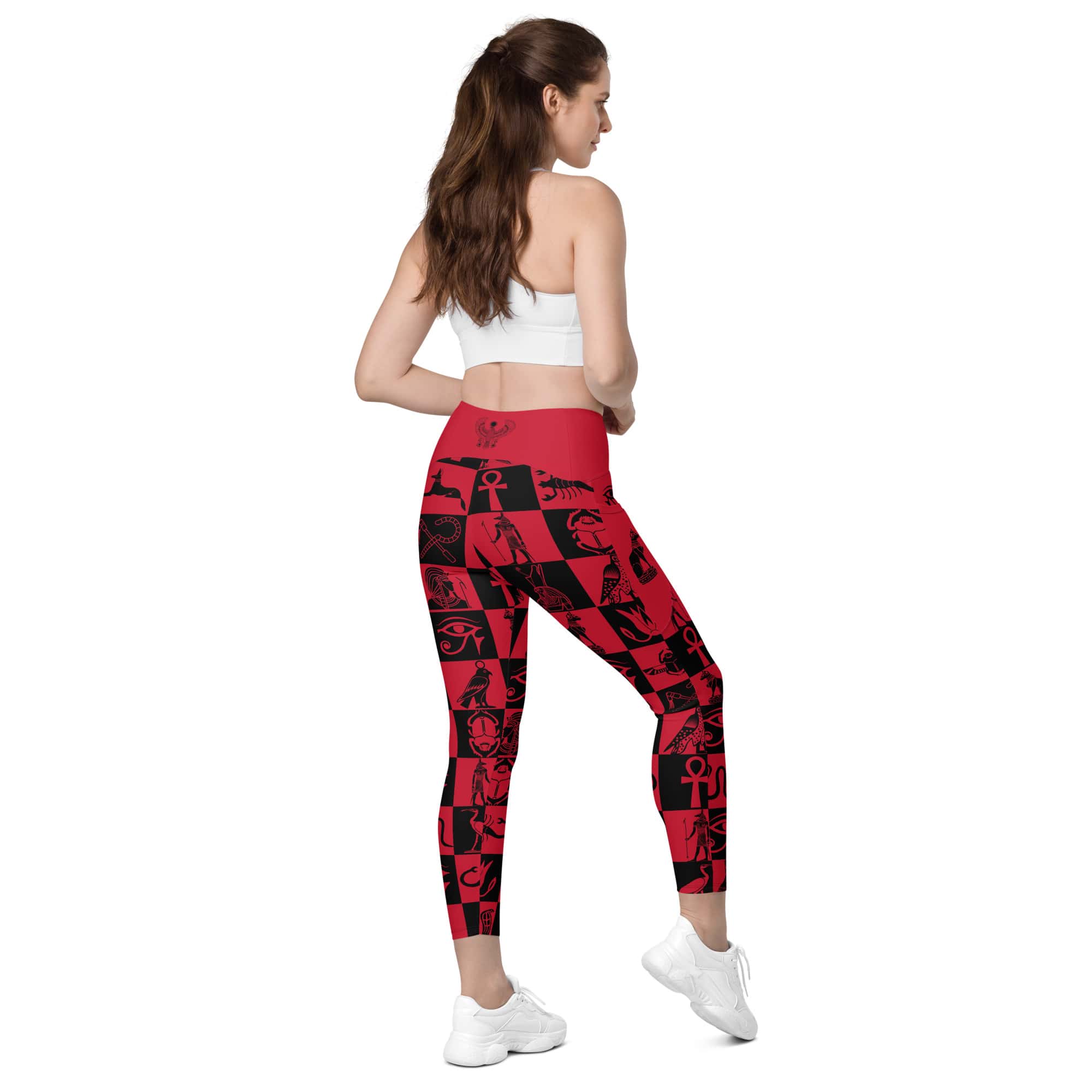 Ancient Egyptian Hieroglyphs - Red & Black Gym Leggings