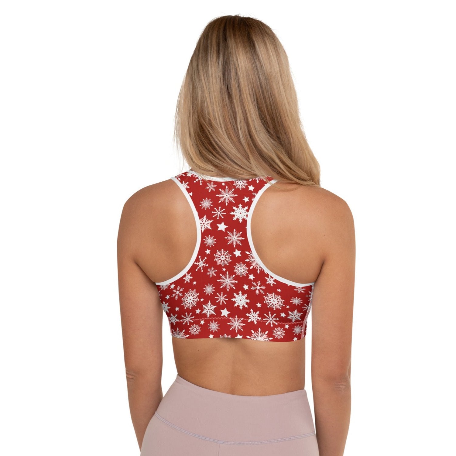 Christmas Snowflakes Red Sports Bra