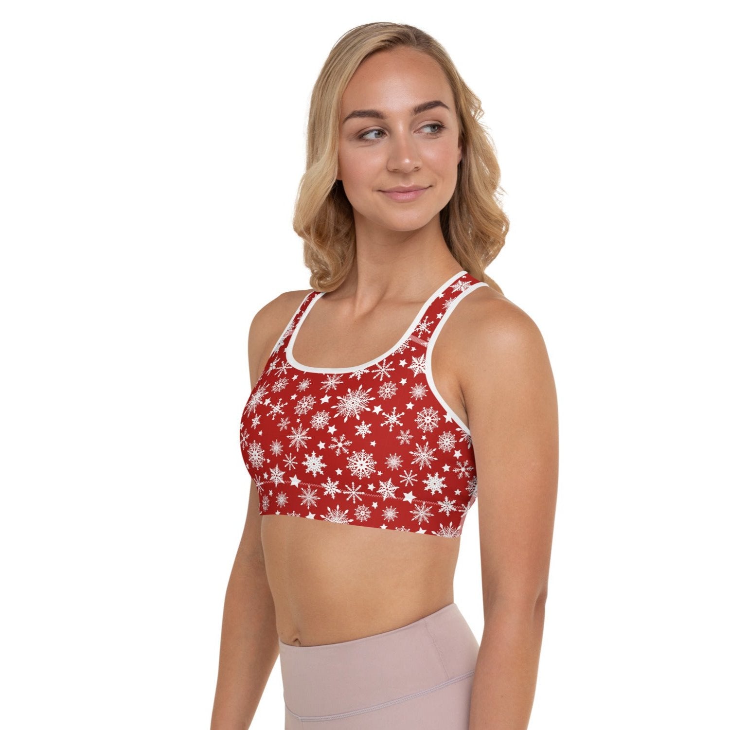 Christmas Snowflakes Red Sports Bra