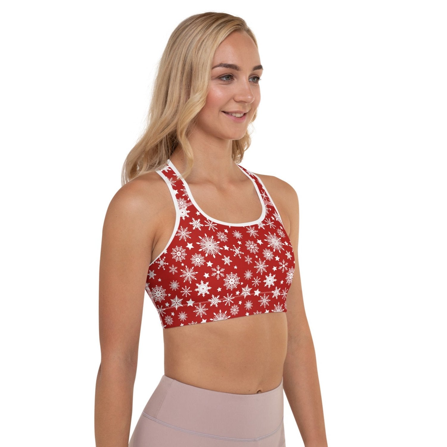 Christmas Snowflakes Red Sports Bra