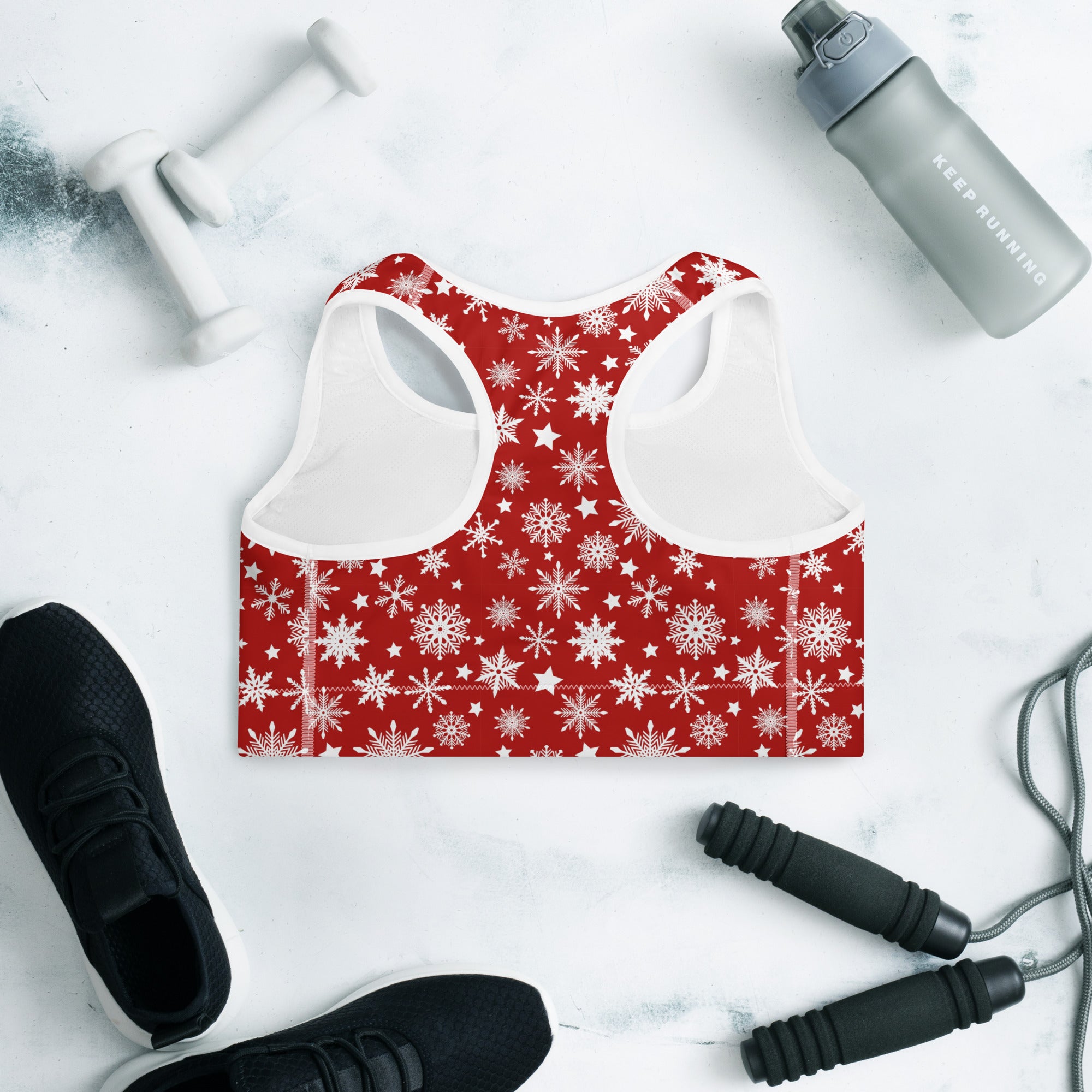 Christmas Snowflakes Red Sports Bra