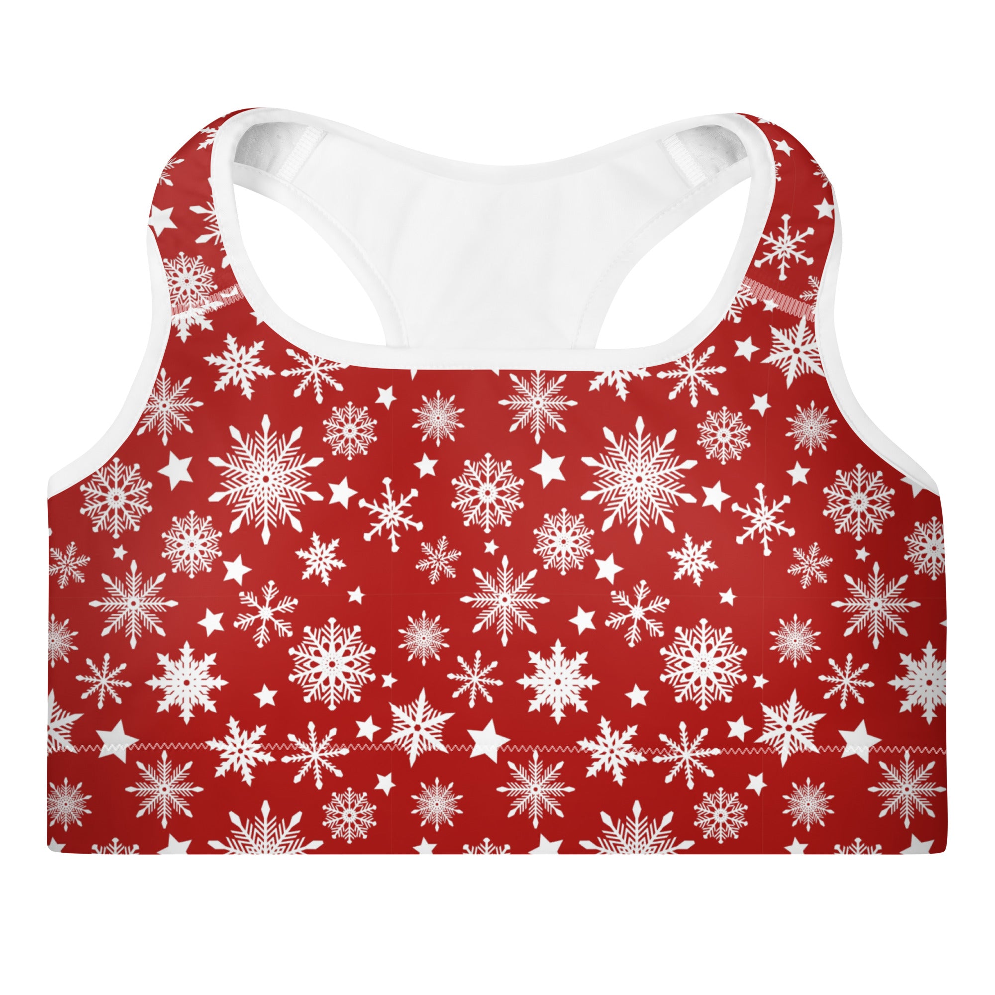 Christmas Snowflakes Red Sports Bra