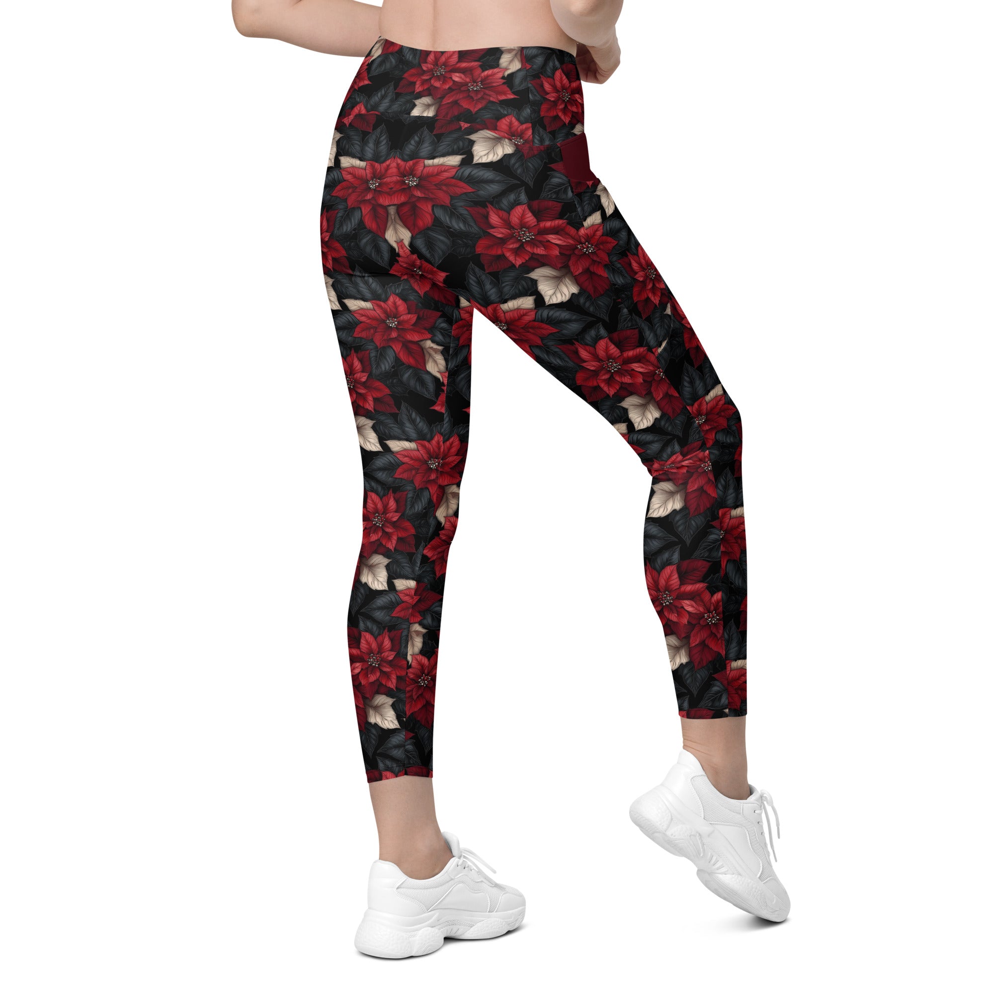 Gothic Roses Christmas Gym Leggings with Pockets