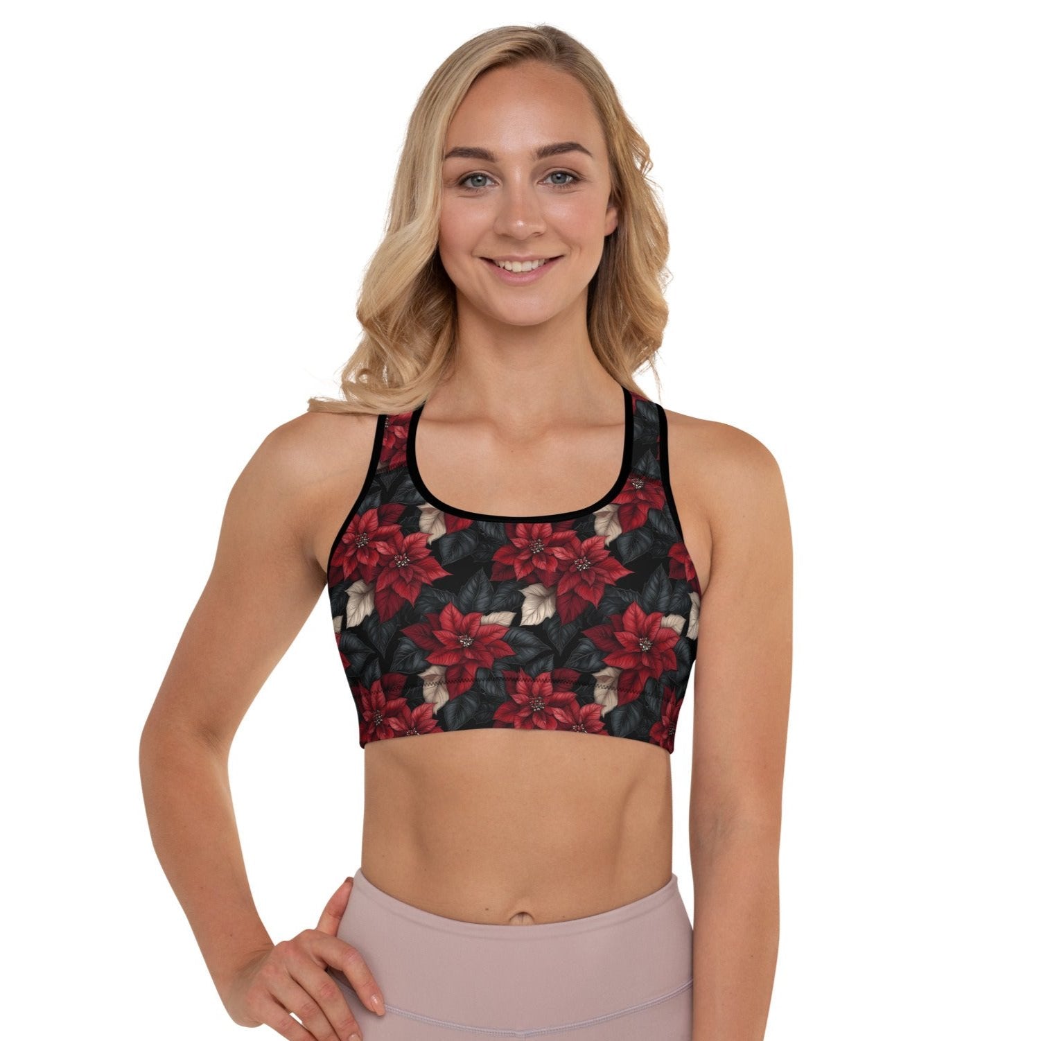 Gothic Roses Christmas Sports Bra