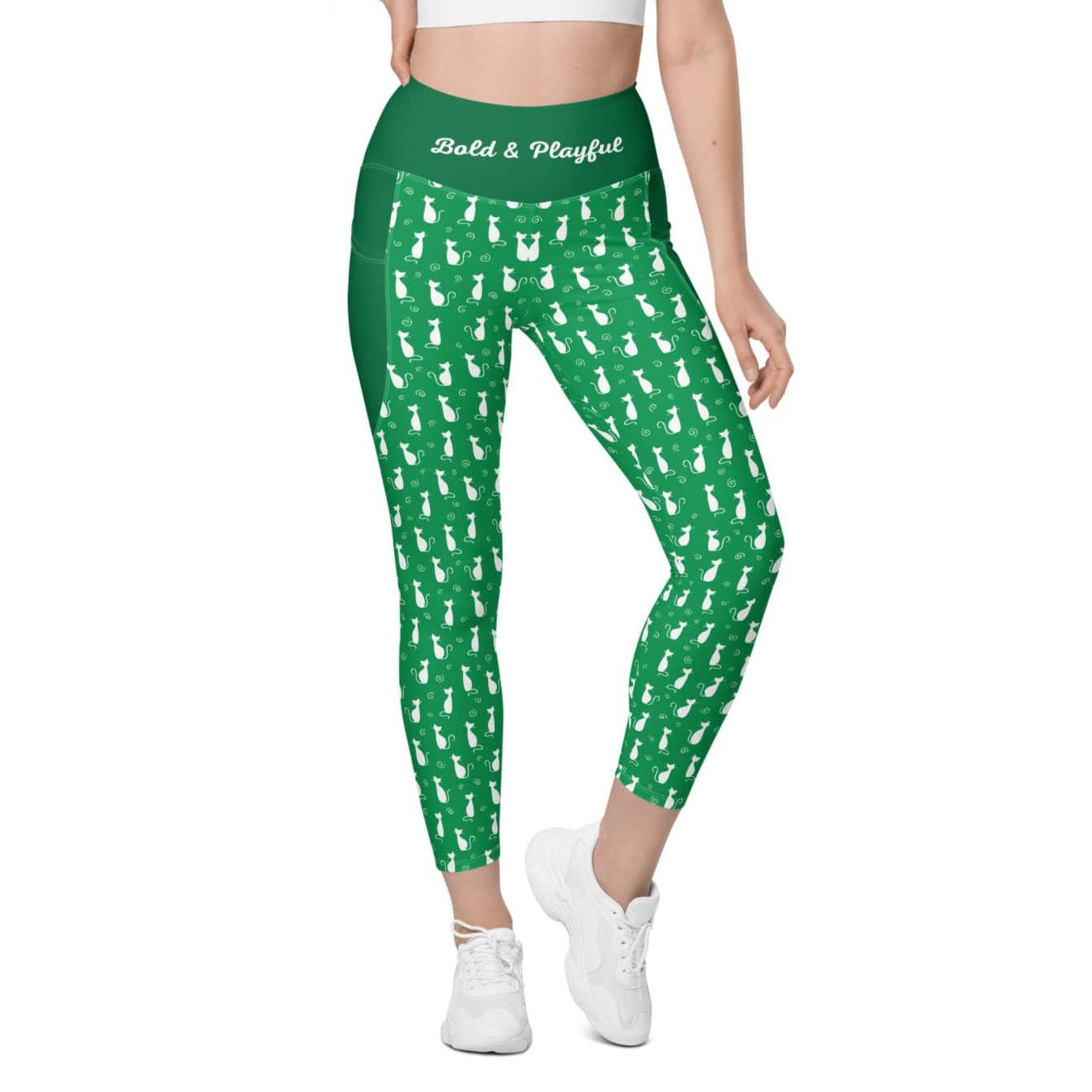 High-Waisted-Leggings-Green-Yoga-Pants-Kitty-love-2