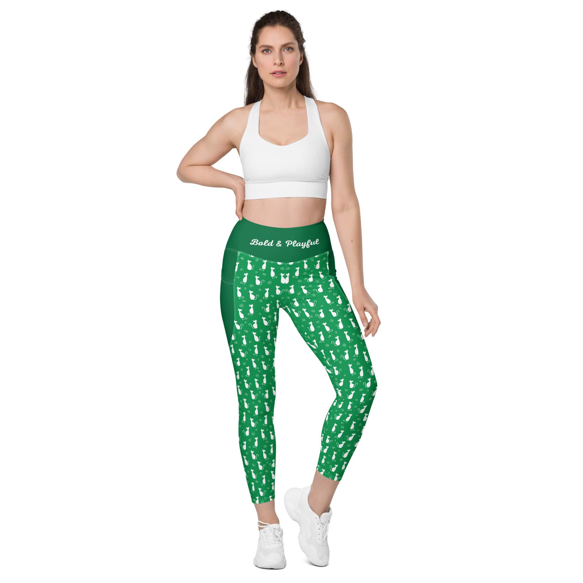 High-Waisted-Leggings-Green-Yoga-Pants-Kitty-love-3