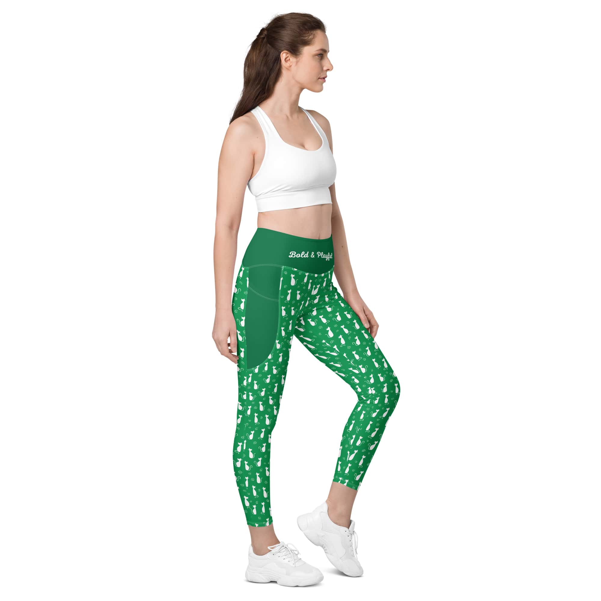 High-Waisted-Leggings-Green-Yoga-Pants-Kitty-love-4