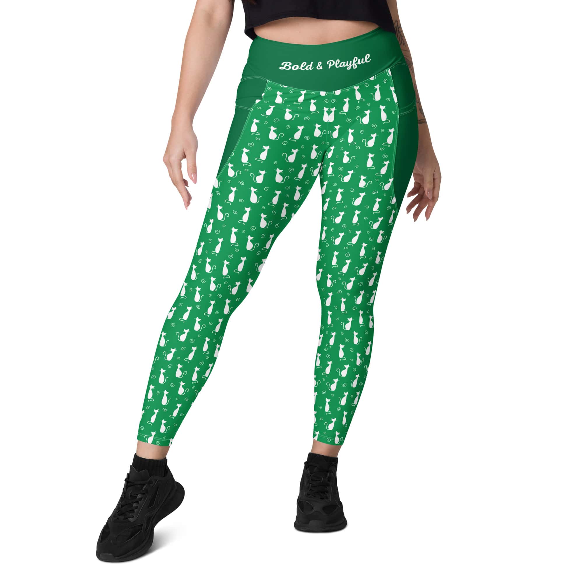 High-Waisted-Leggings-Green-Yoga-Pants-Kitty-love-6