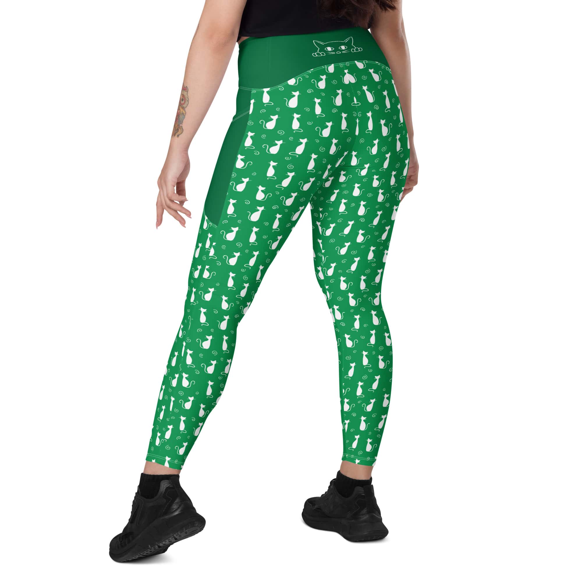 High-Waisted-Leggings-Green-Yoga-Pants-Kitty-love-7