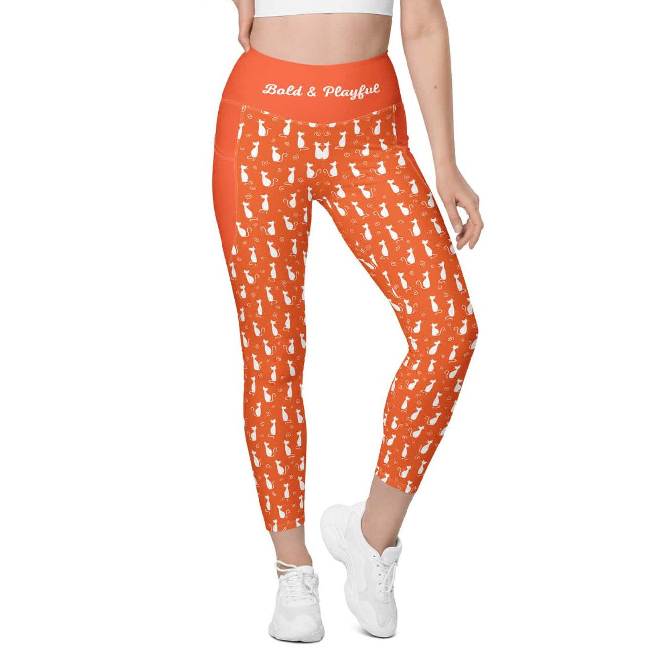 High-Waisted-Yoga-Pants-Orange-Leggings-Cat-Love-2