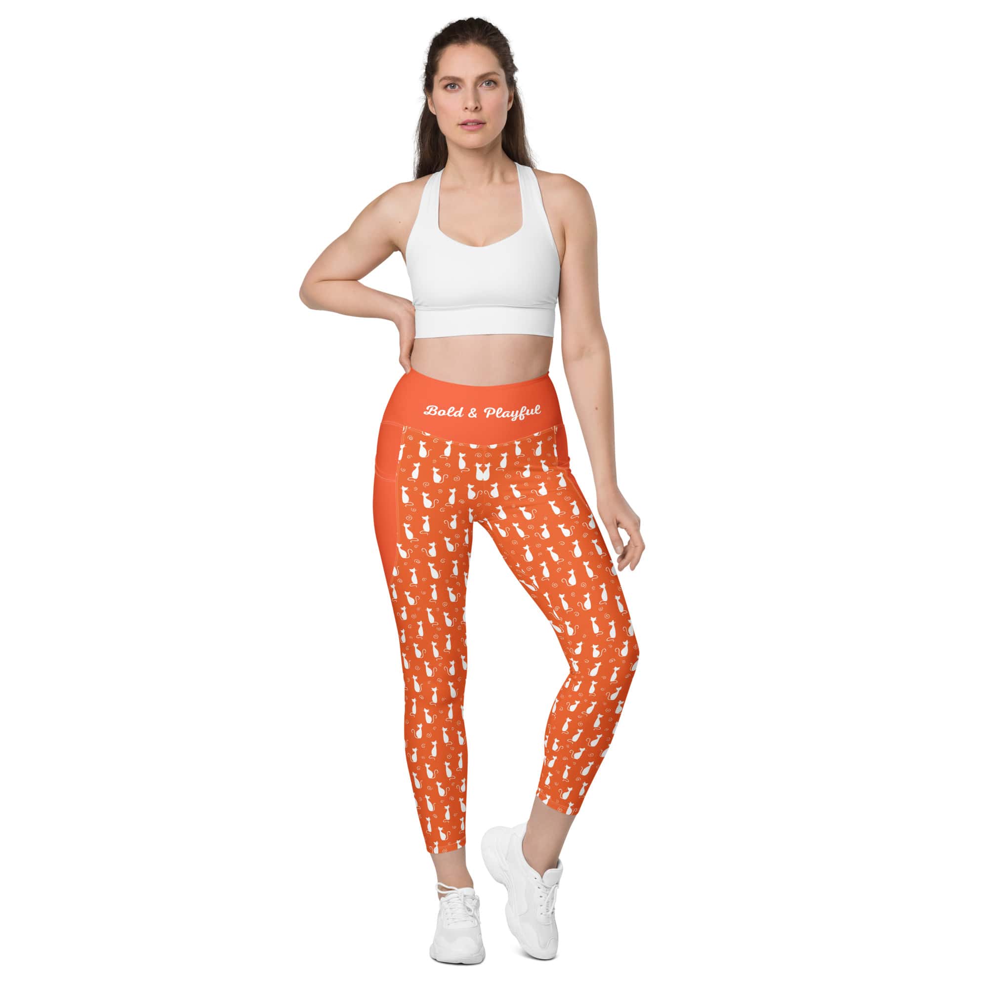 High-Waisted-Yoga-Pants-Orange-Leggings-Cat-Love-3