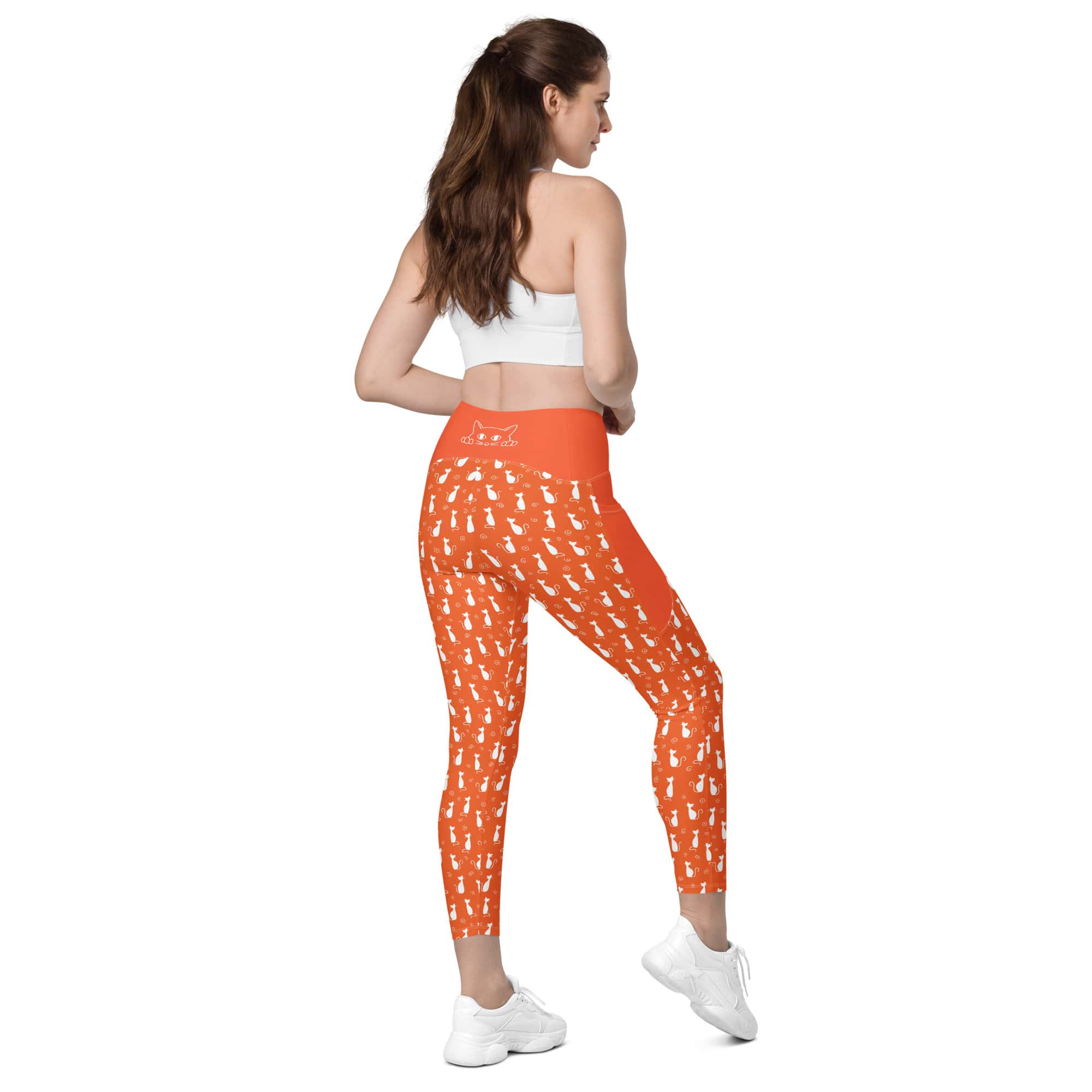 High-Waisted-Yoga-Pants-Orange-Leggings-Cat-Love-5