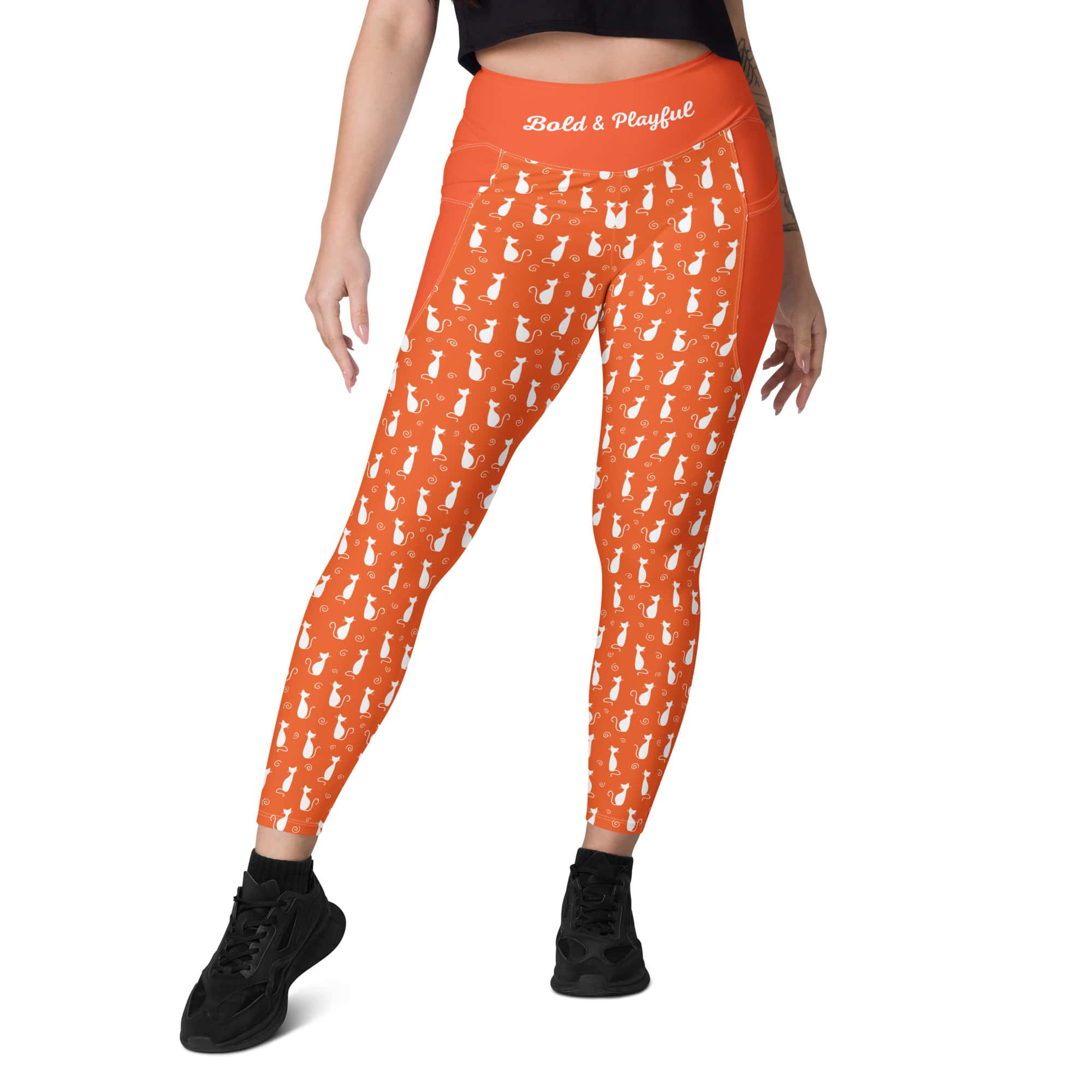 High-Waisted-Yoga-Pants-Orange-Leggings-Cat-Love-6