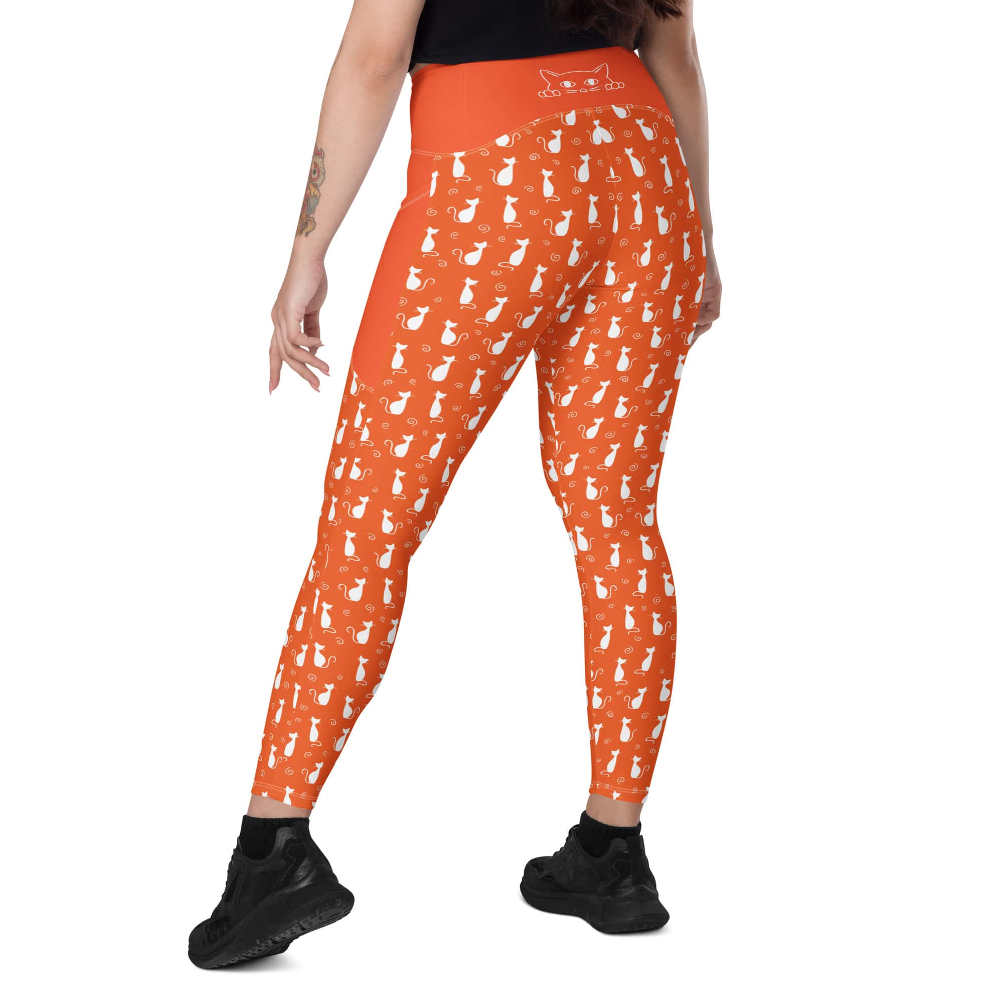 High-Waisted-Yoga-Pants-Orange-Leggings-Cat-Love-7