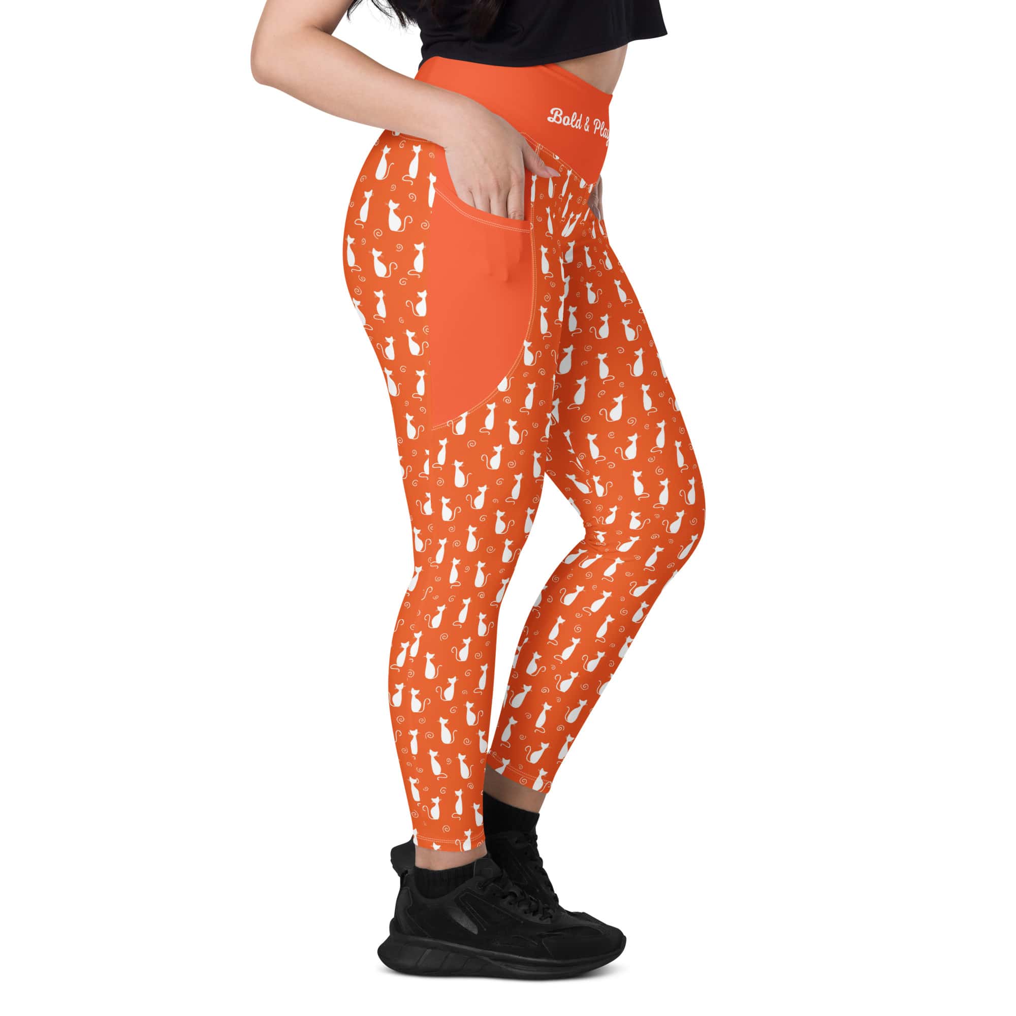 High-Waisted-Yoga-Pants-Orange-Leggings-Cat-Love-8