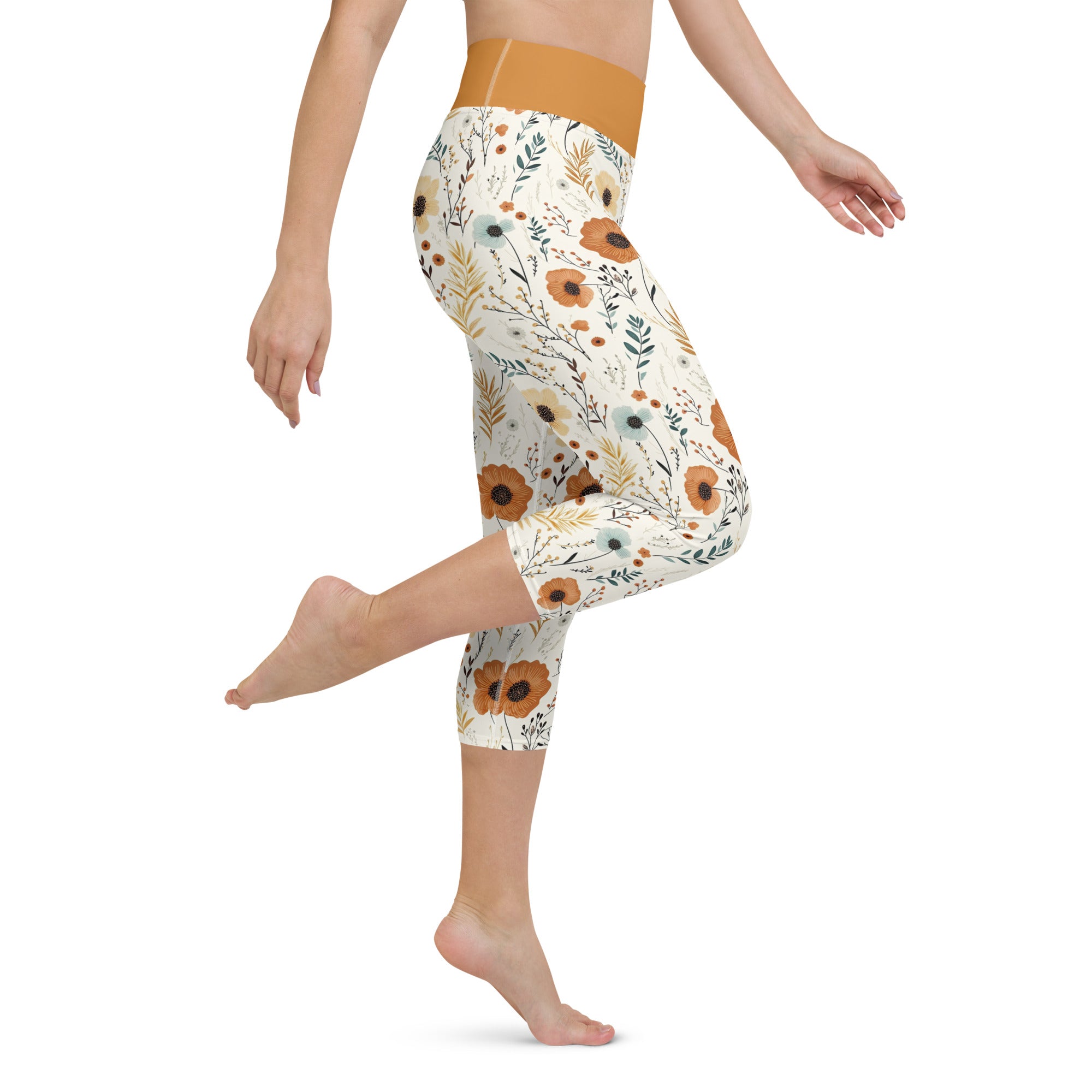 High Waisted Floral Capri Leggings