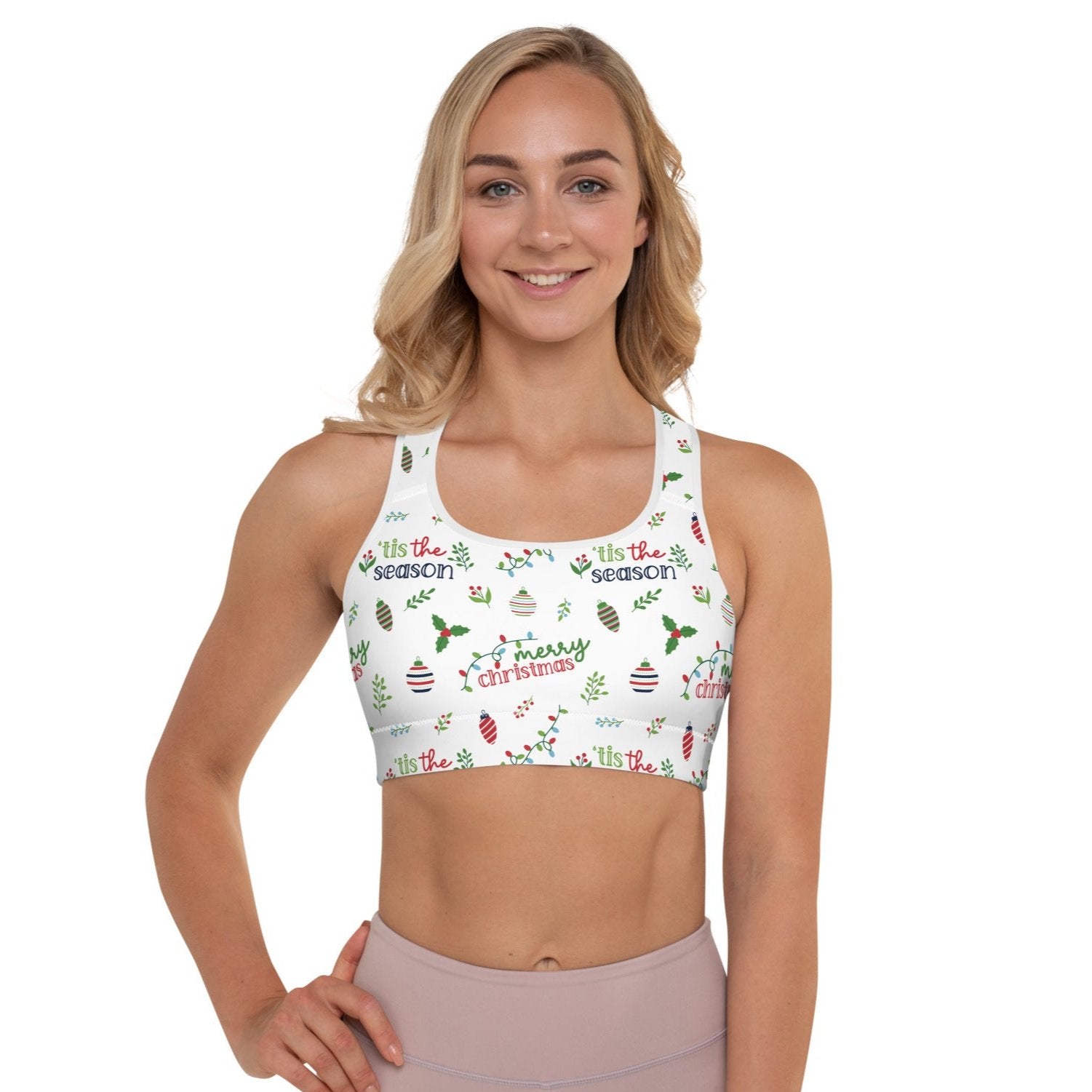 Merry Christmas Padded Sports Bra