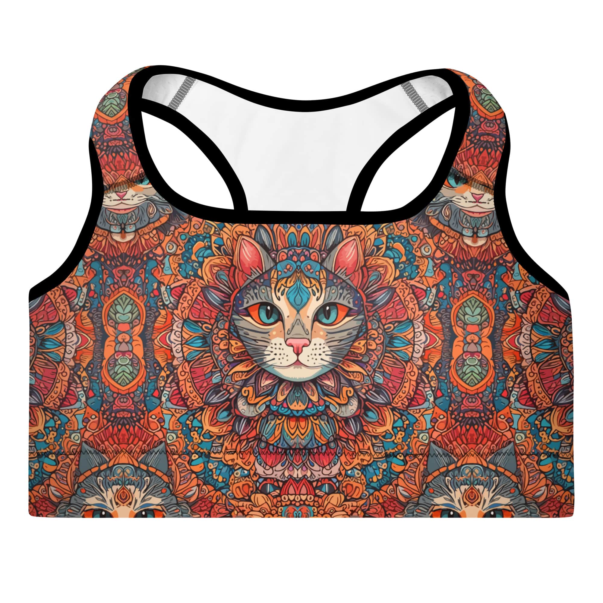 Padded-Sports-Bra-Cat-Lovers-Gift-Mandala-Design-Front