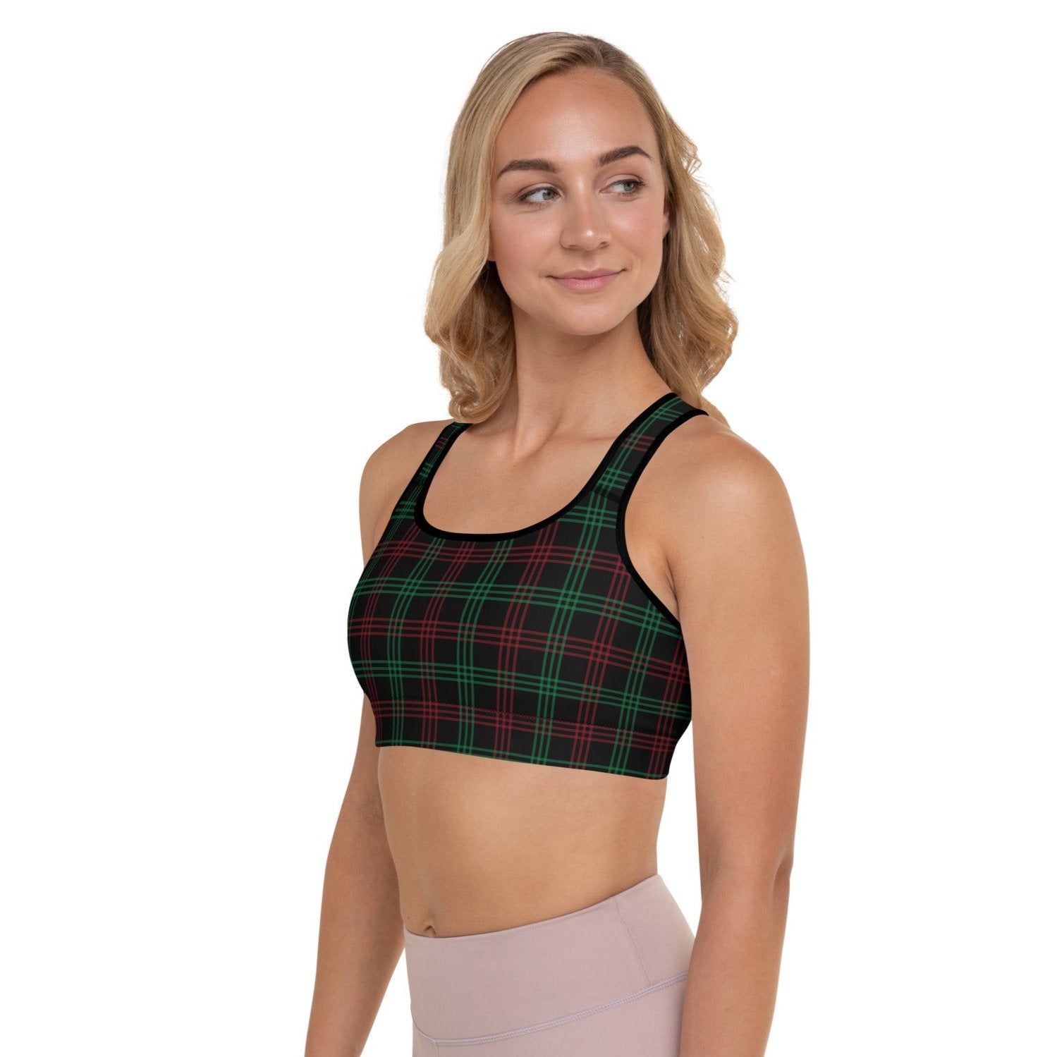 Red Green Plaid Christmas Gym Bra