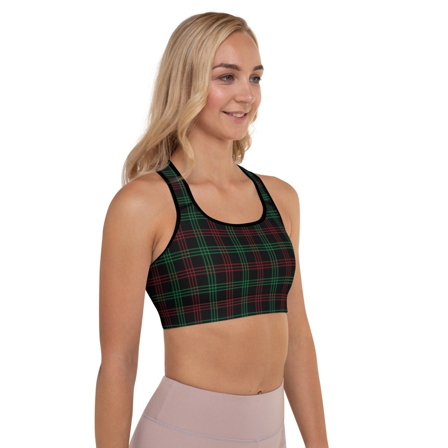 Red Green Plaid Christmas Yoga Bra