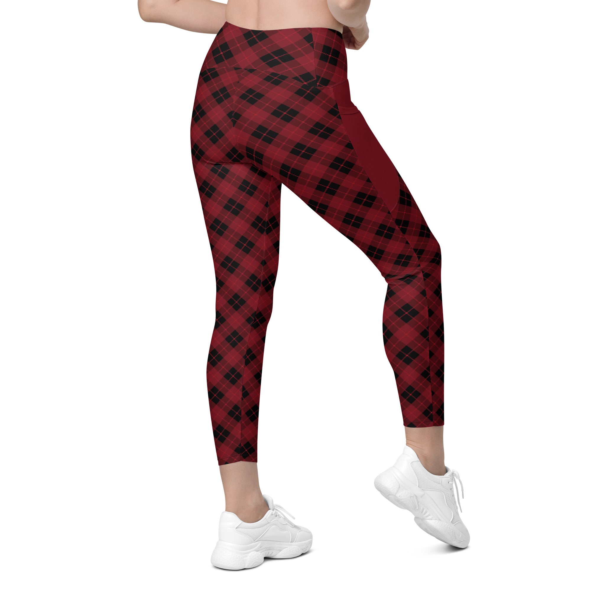 Red Plaid Christmas Tights with Pockets