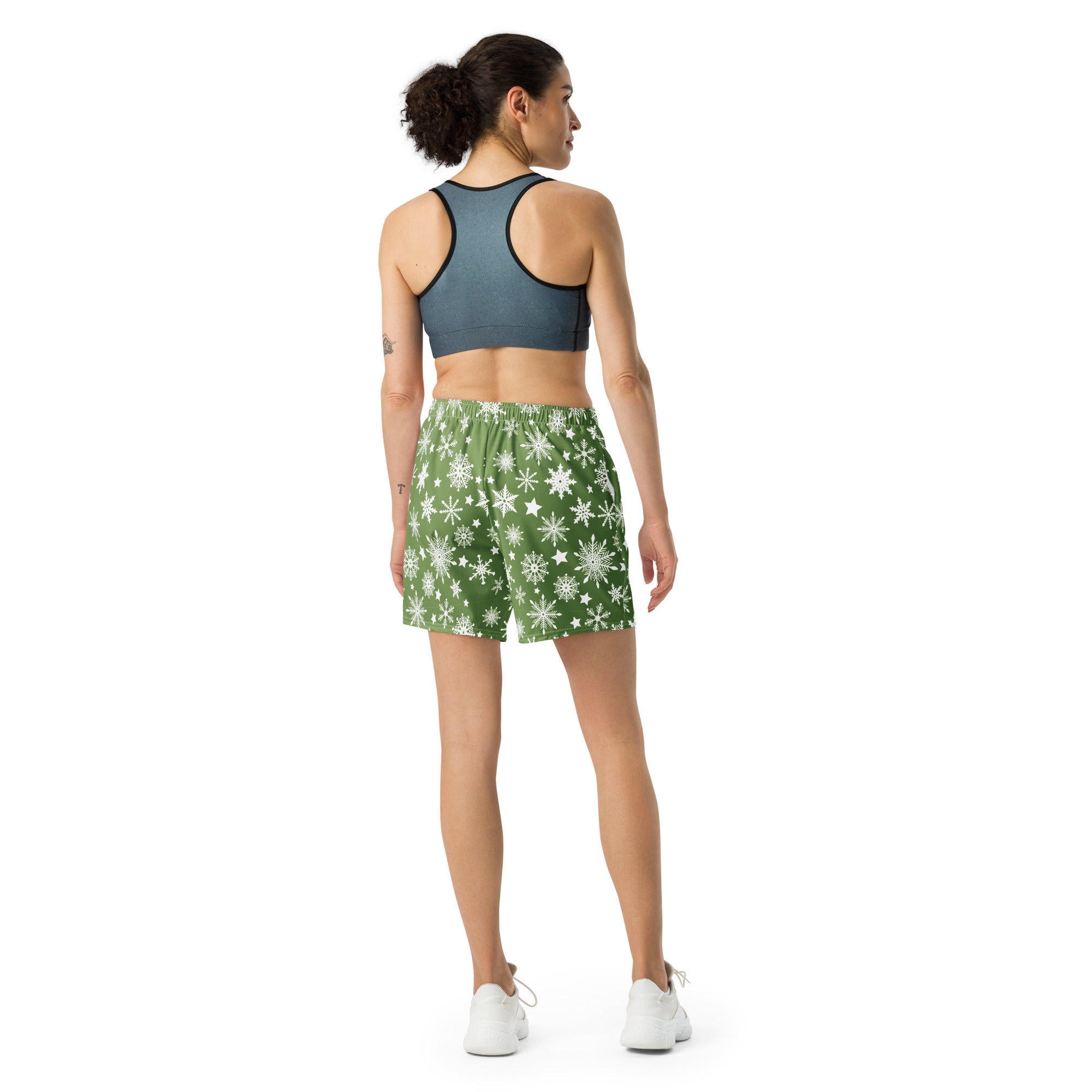 Snowflakes Green Christmas Shorts