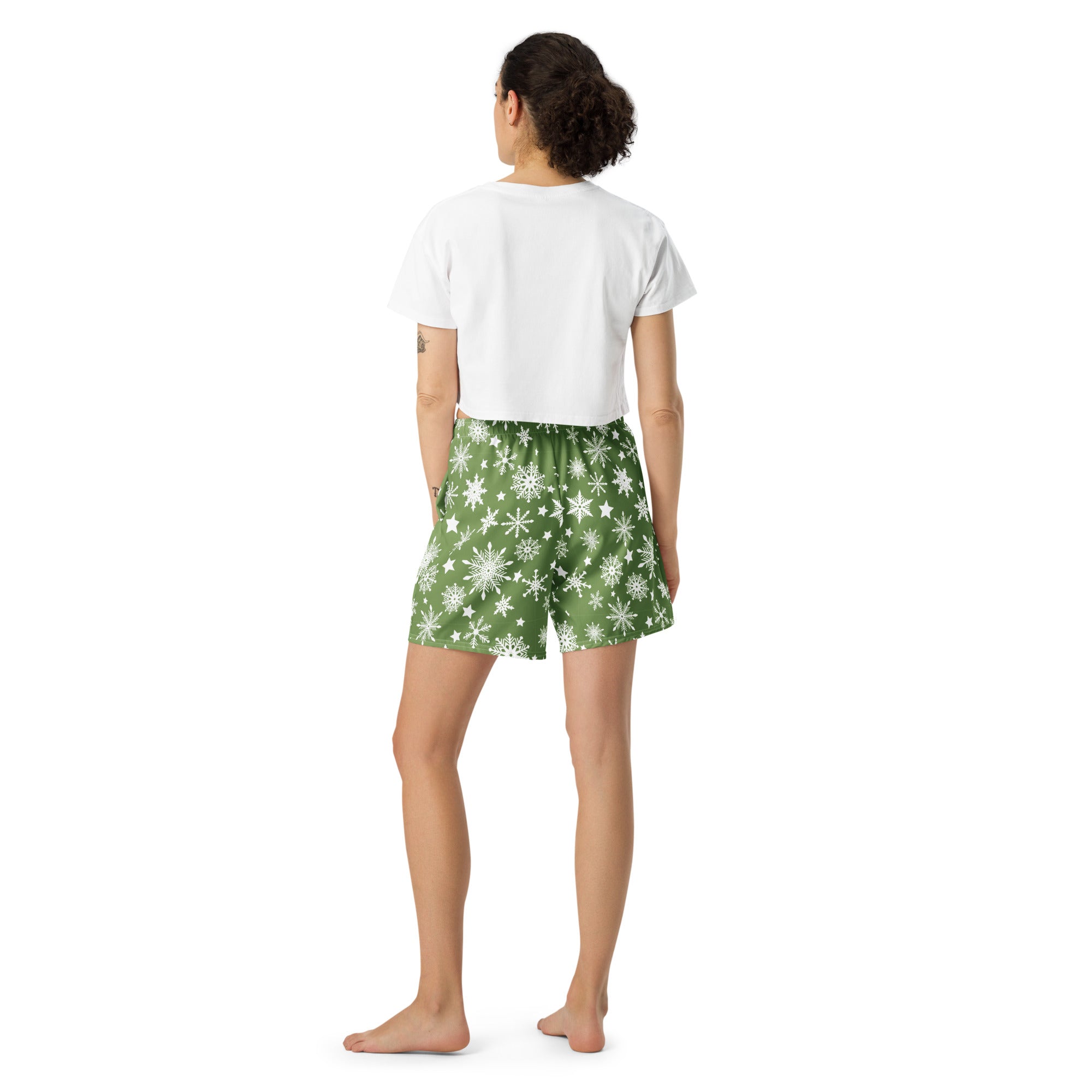 Snowflakes Green Christmas Shorts