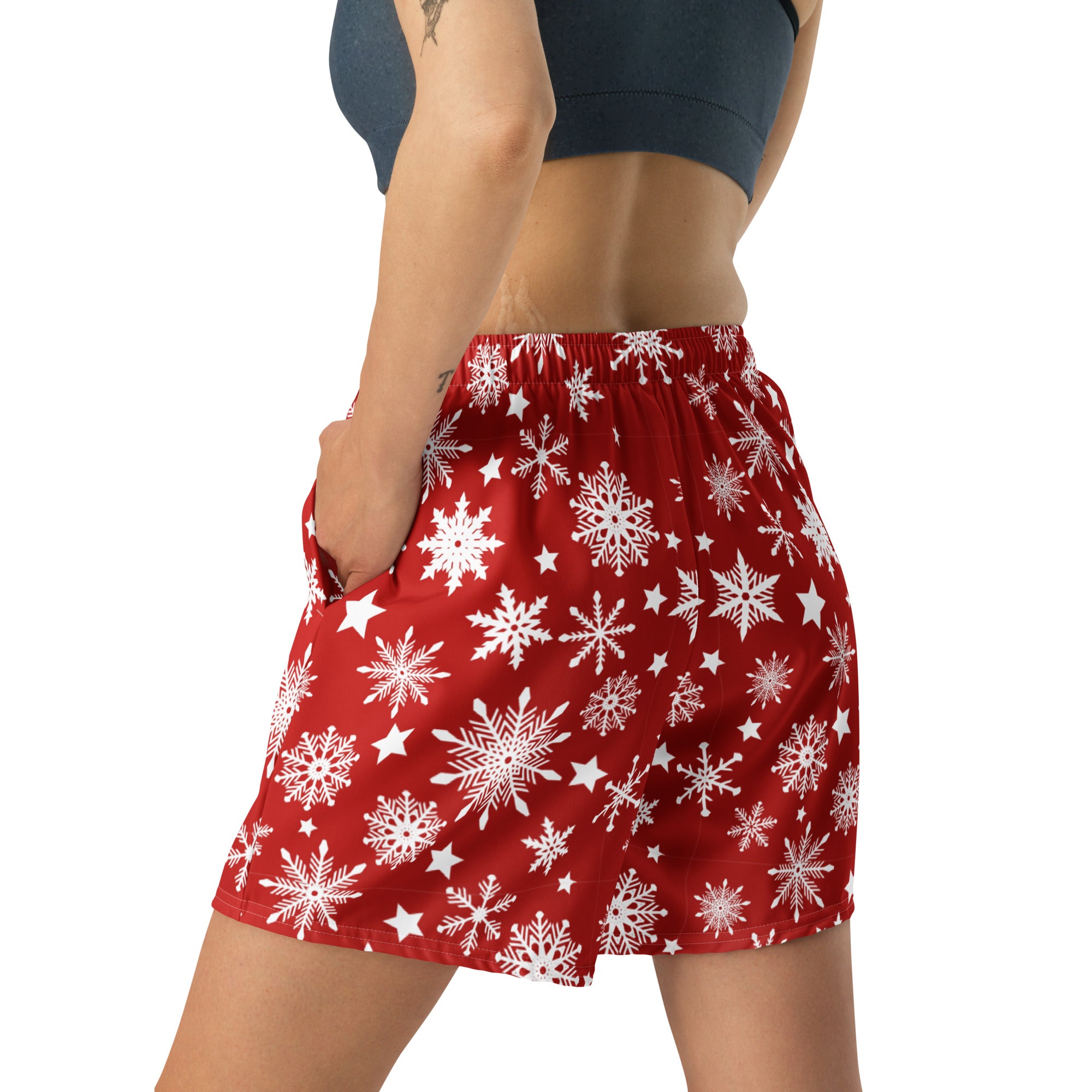 Snowflakes Red Christmas Shorts