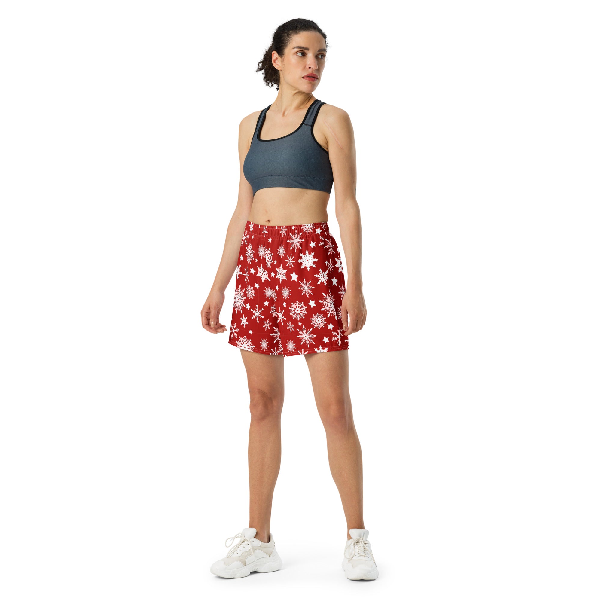 Snowflakes Red Christmas Shorts