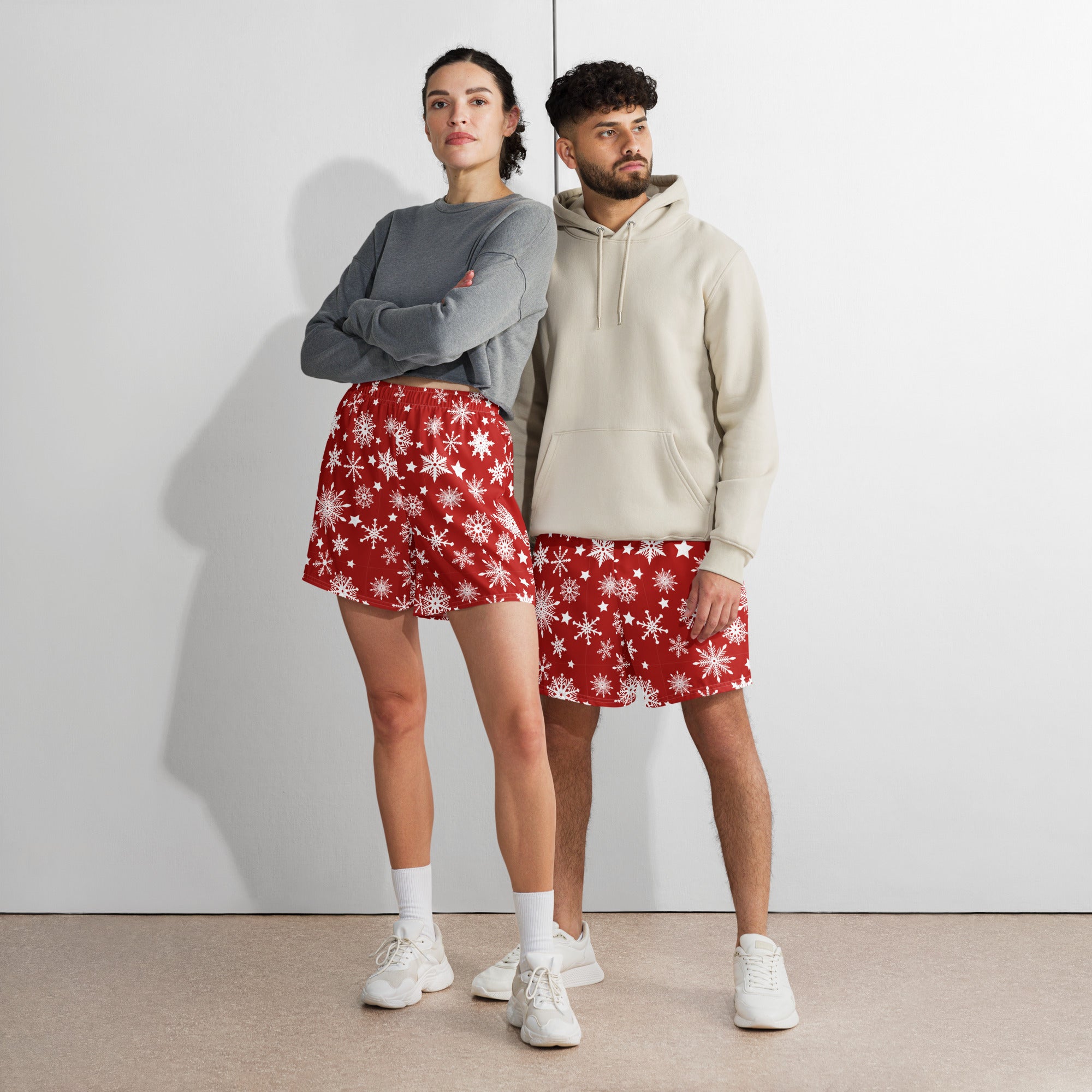 Snowflakes Red Christmas Shorts