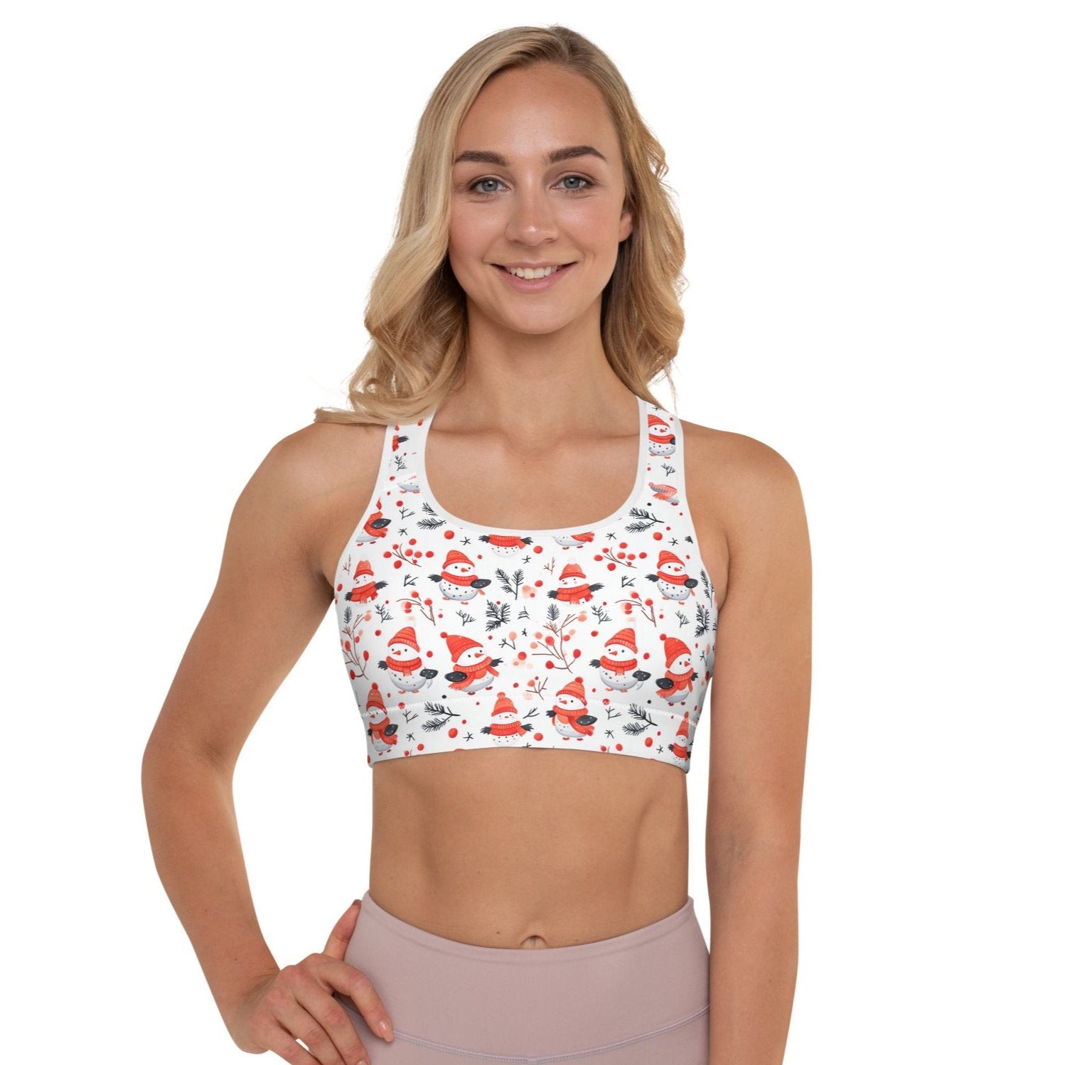 Snowman Christmas Padded Sports Bra