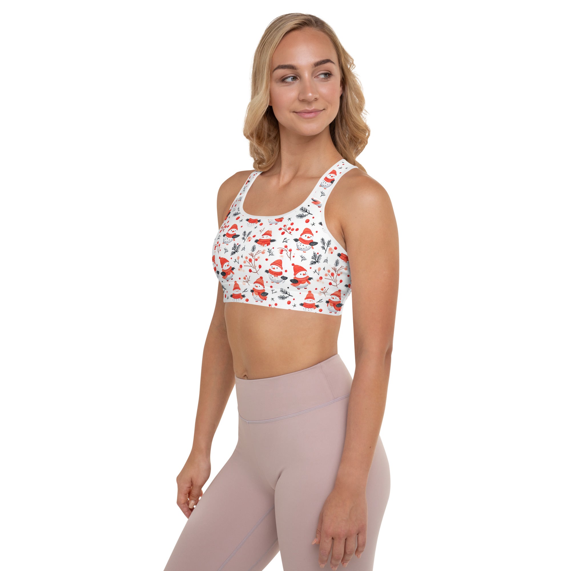 Snowman Christmas Padded Sports Bra