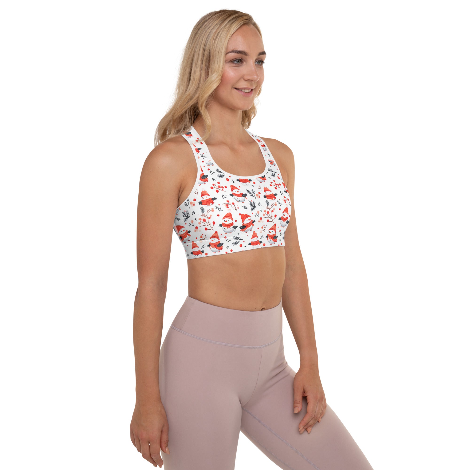 Snowman Christmas Padded Sports Bra