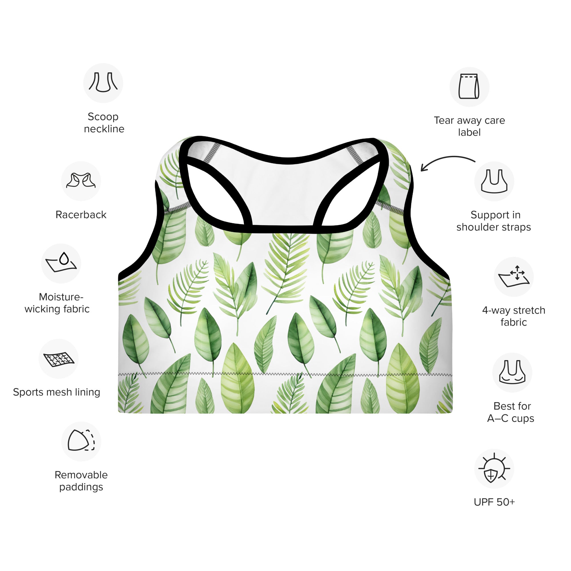 Tropical Leaves - Padded Sports Bra