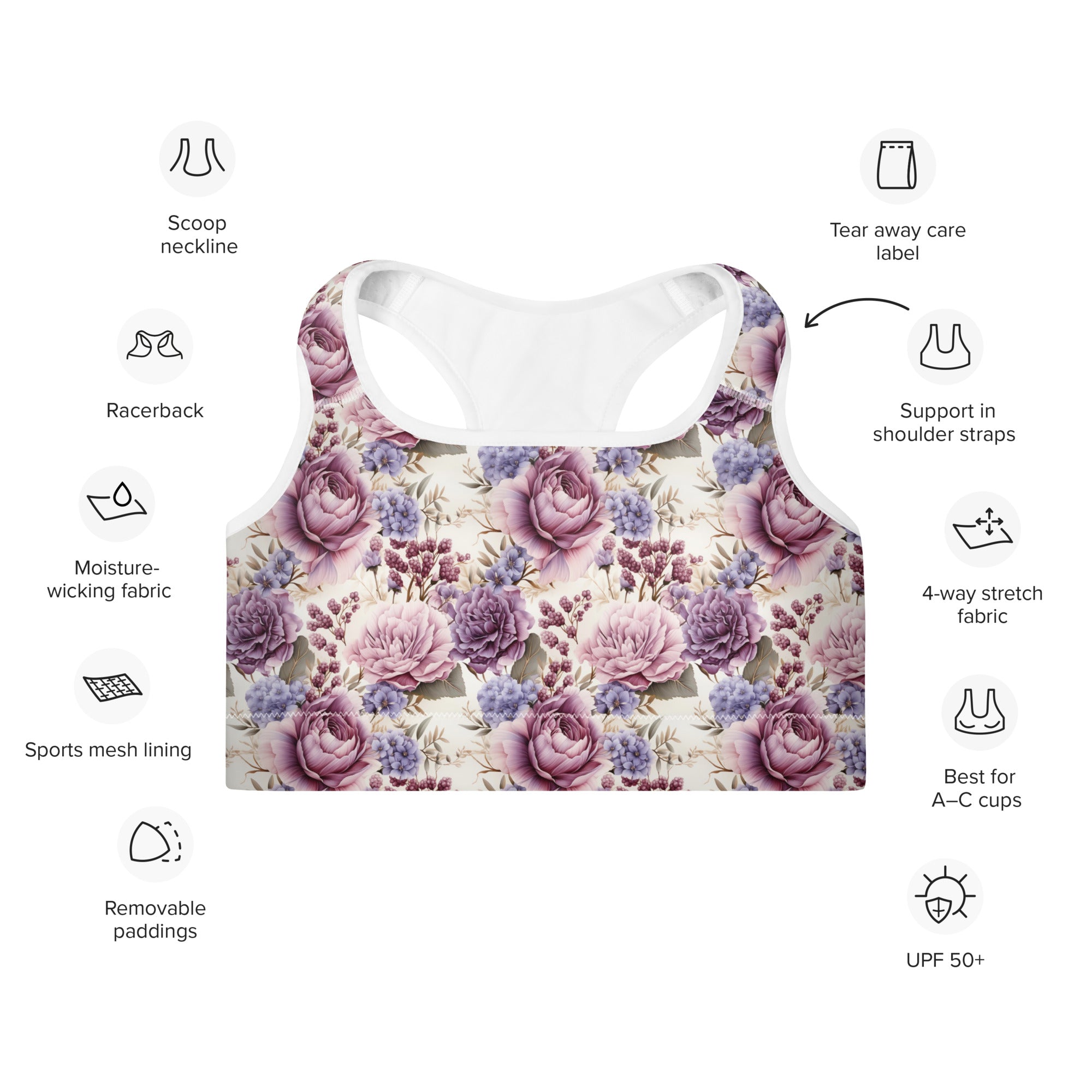 Floral Pattern - Padded Sports Bra