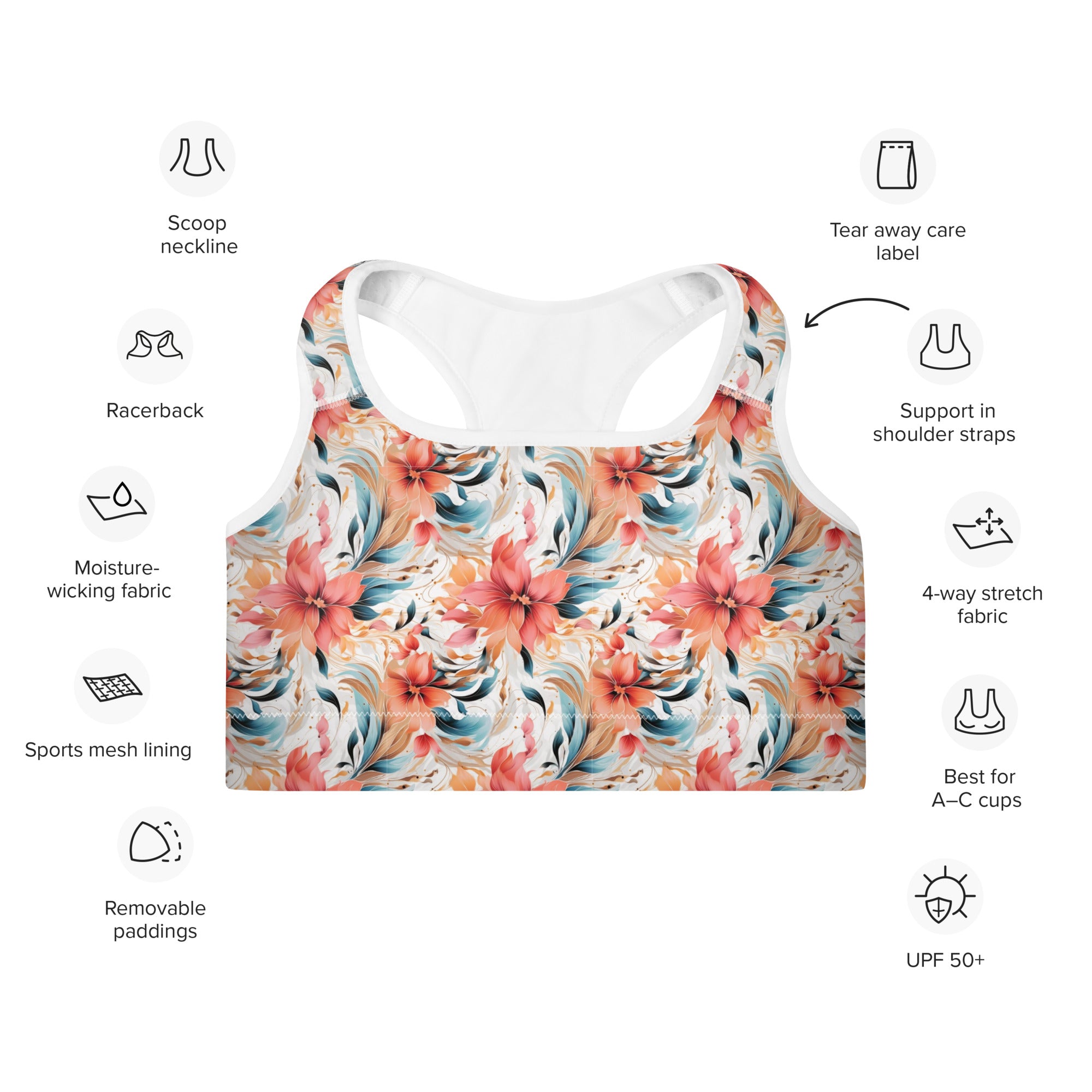 Floral Design - Padded Sports BRA