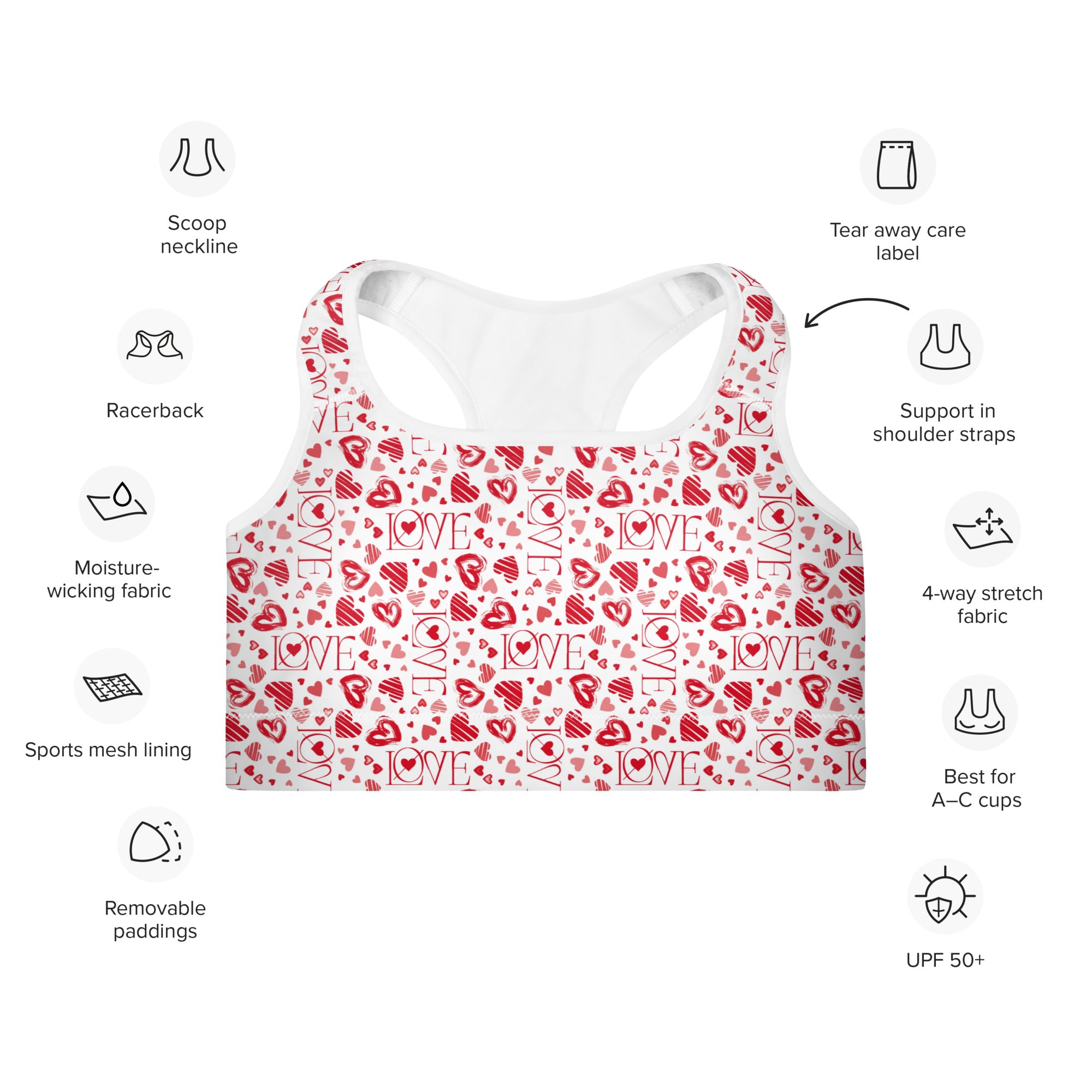 Valentines Day Love - Padded Sports BRA