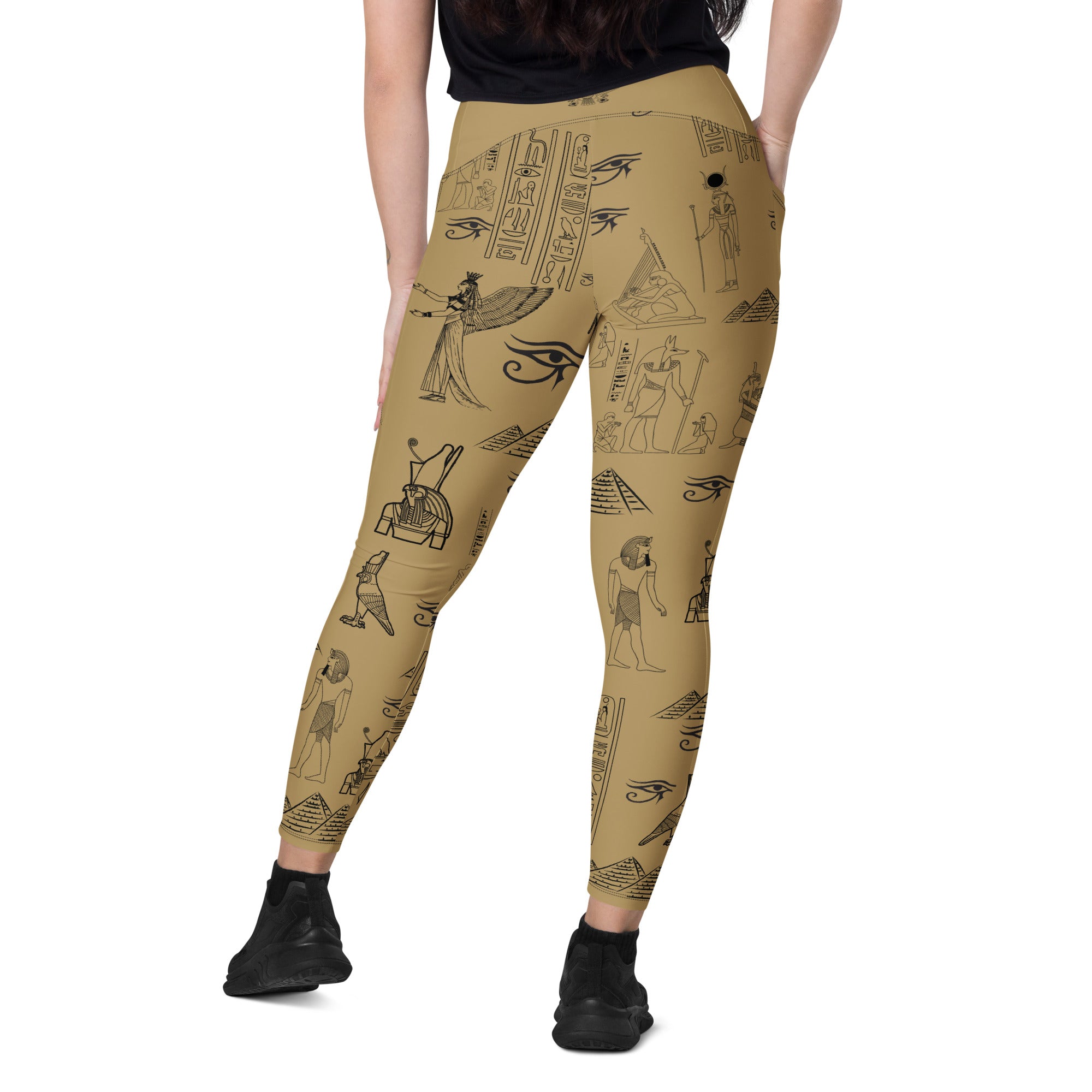 Ancient Egypt Apparel - High Waisted Travel Leggings - 2 Pockets - Sand