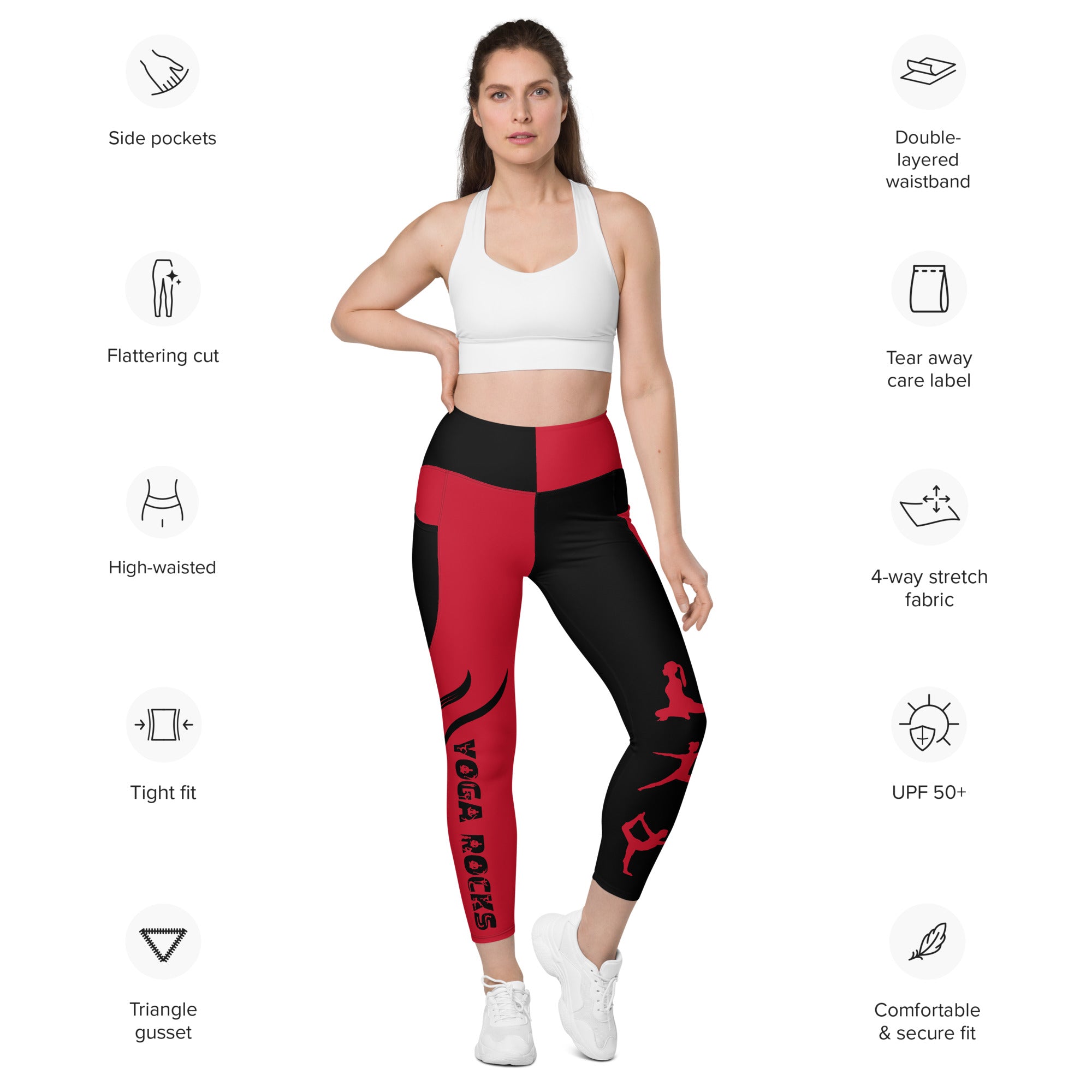 Red and Black Yoga Pants - High Waisted Yoga Leggings