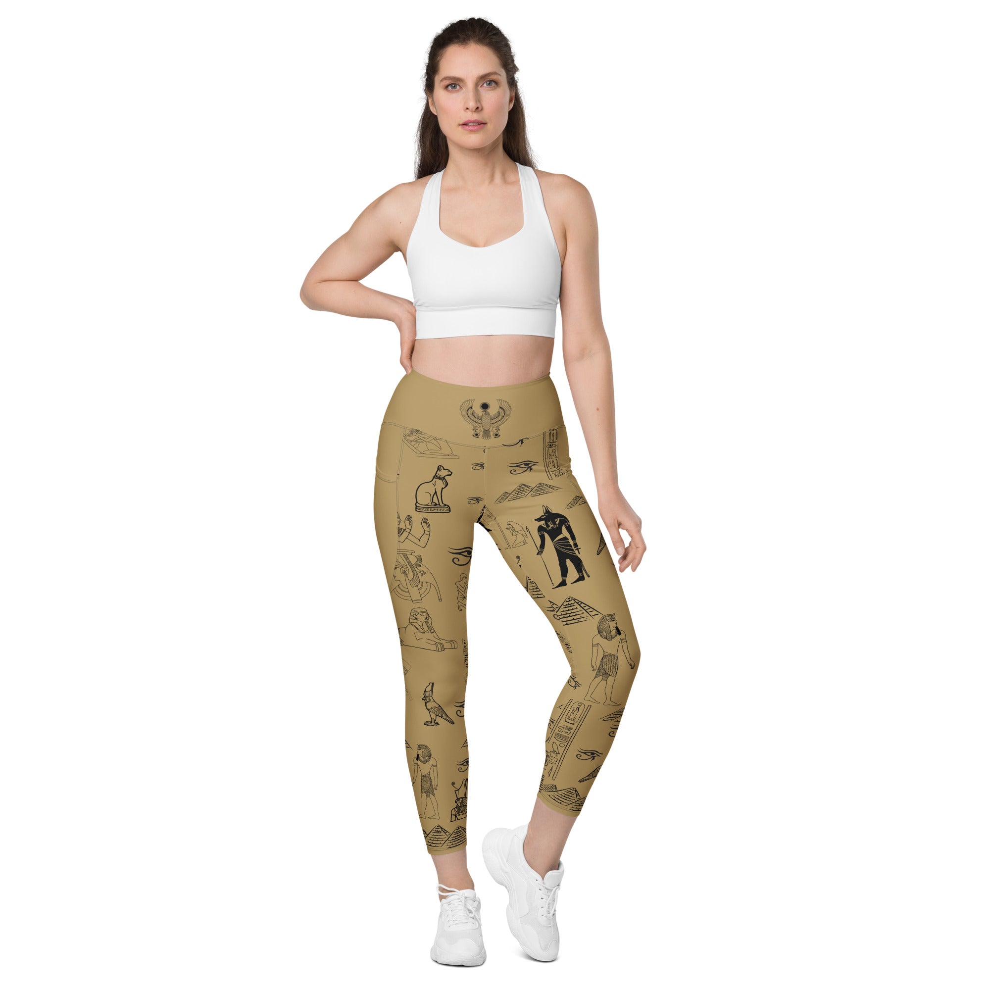 Ancient Egypt Apparel - High Waisted Travel Leggings - 2 Pockets - Sand