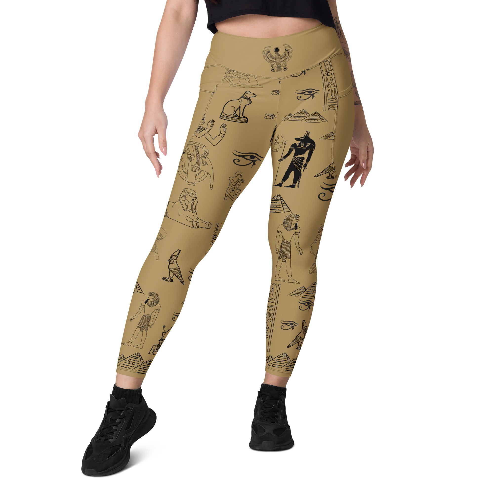 Ancient Egypt Apparel - High Waisted Travel Leggings - 2 Pockets - Sand