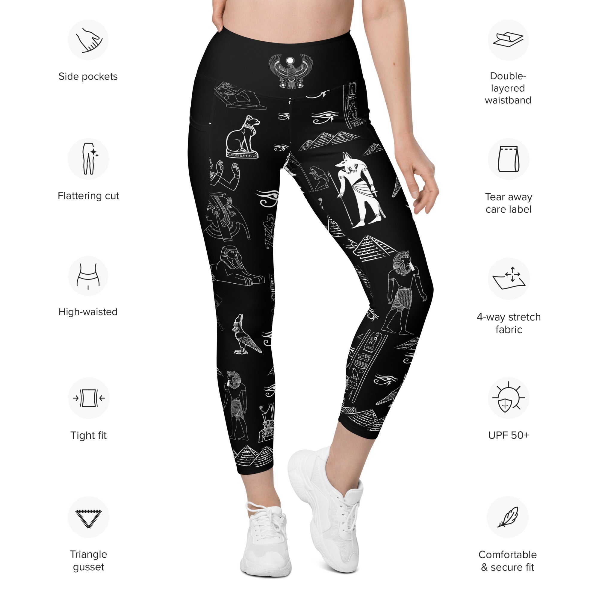 Ancient Egypt Apparel - High Waisted Travel Leggings - 2 Pockets - Black