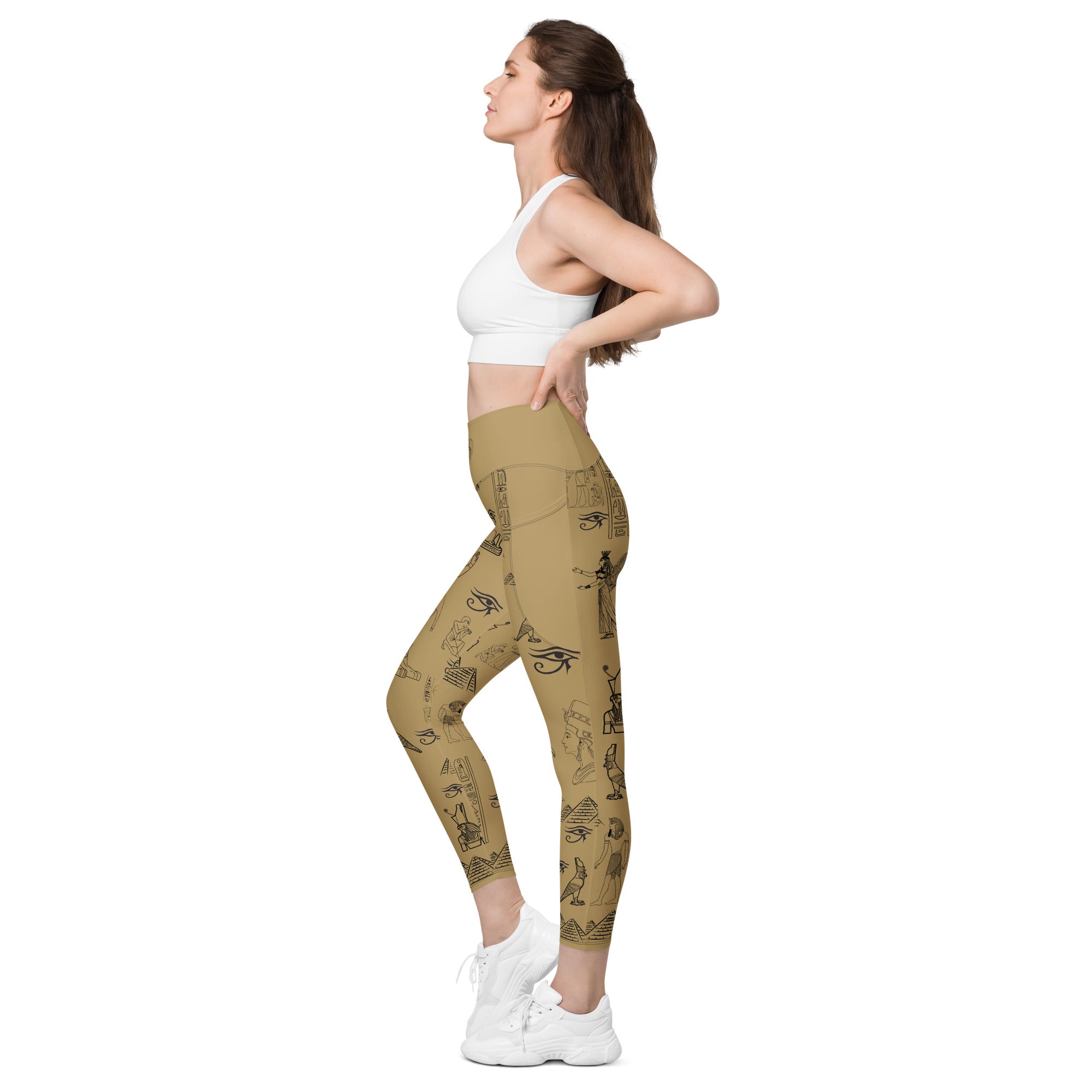 Ancient Egypt Apparel - High Waisted Travel Leggings - 2 Pockets - Sand