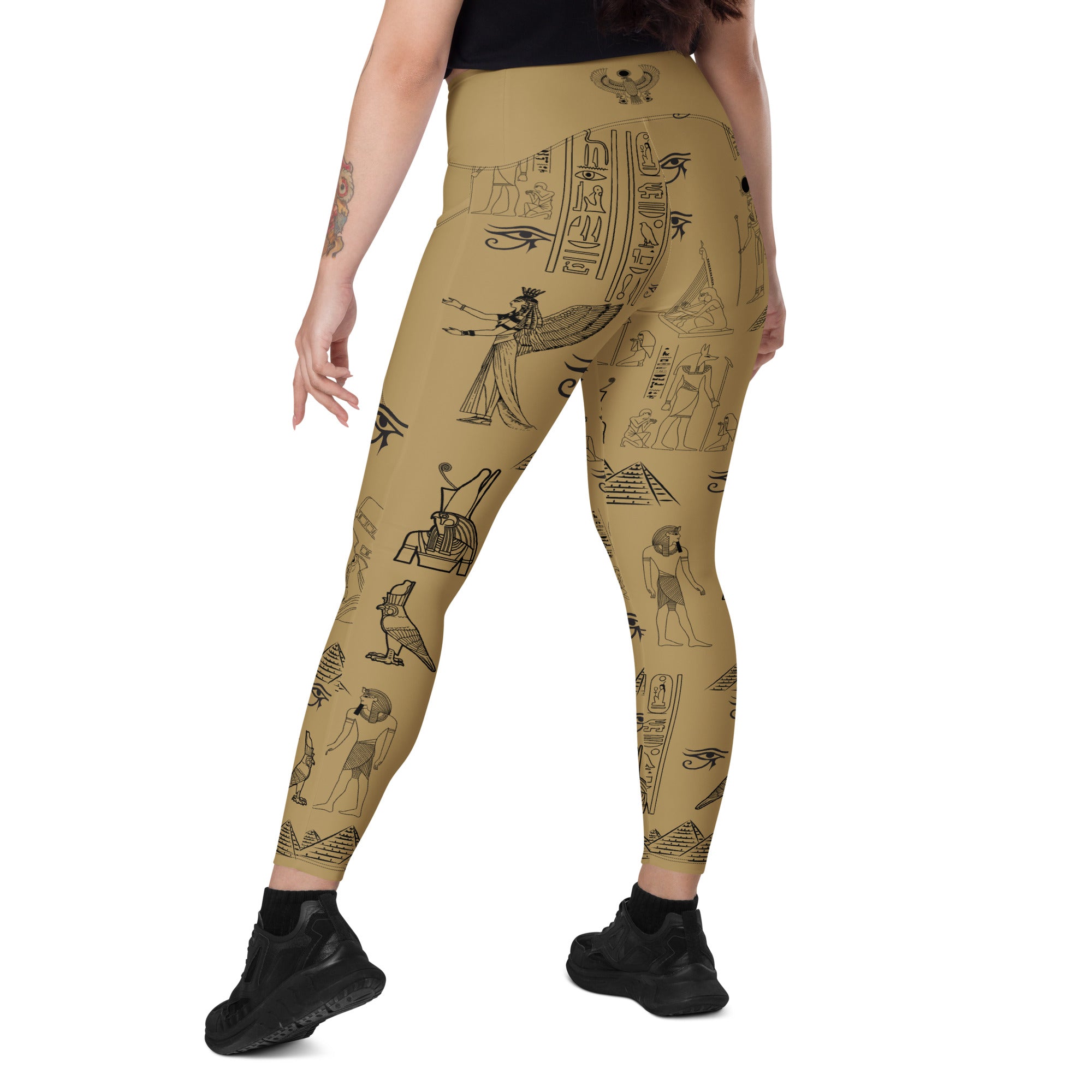 Ancient Egypt Apparel - High Waisted Travel Leggings - 2 Pockets - Sand