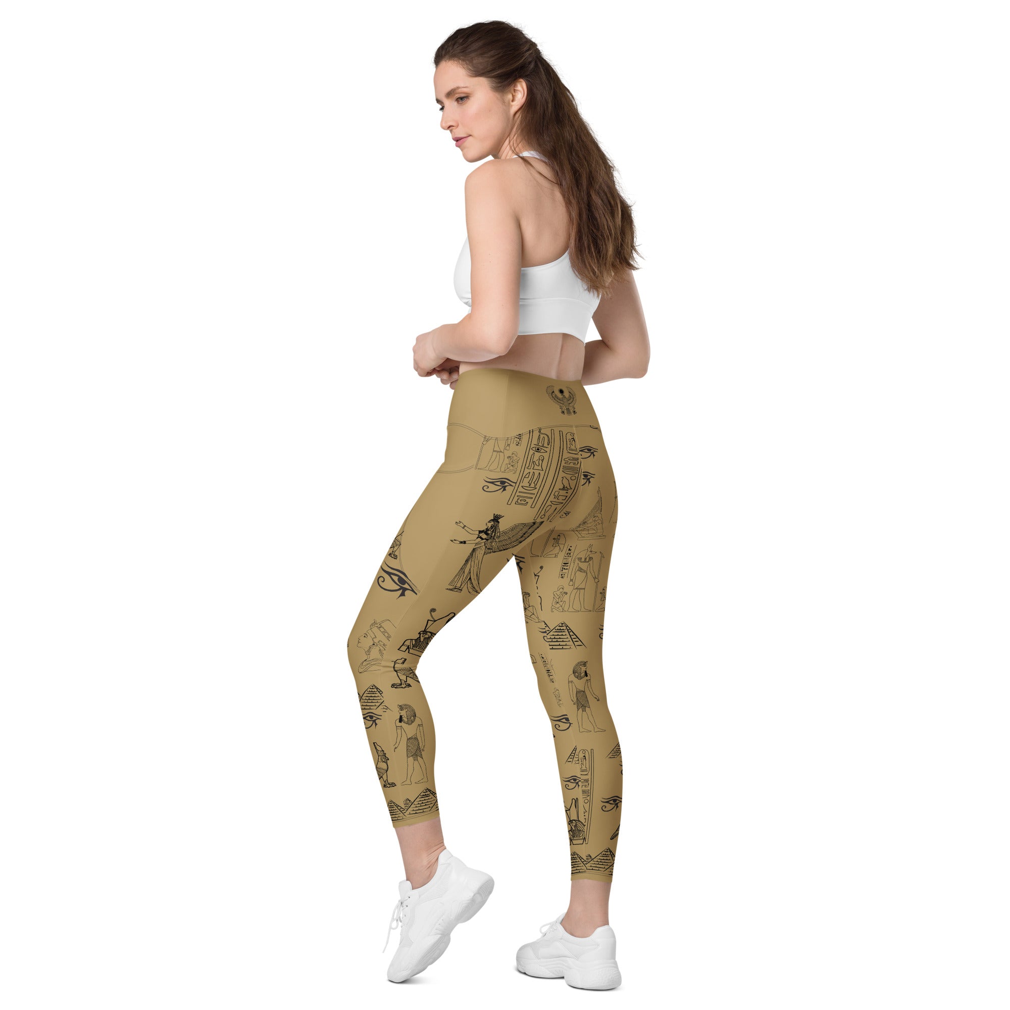 Ancient Egypt Apparel - High Waisted Travel Leggings - 2 Pockets - Sand