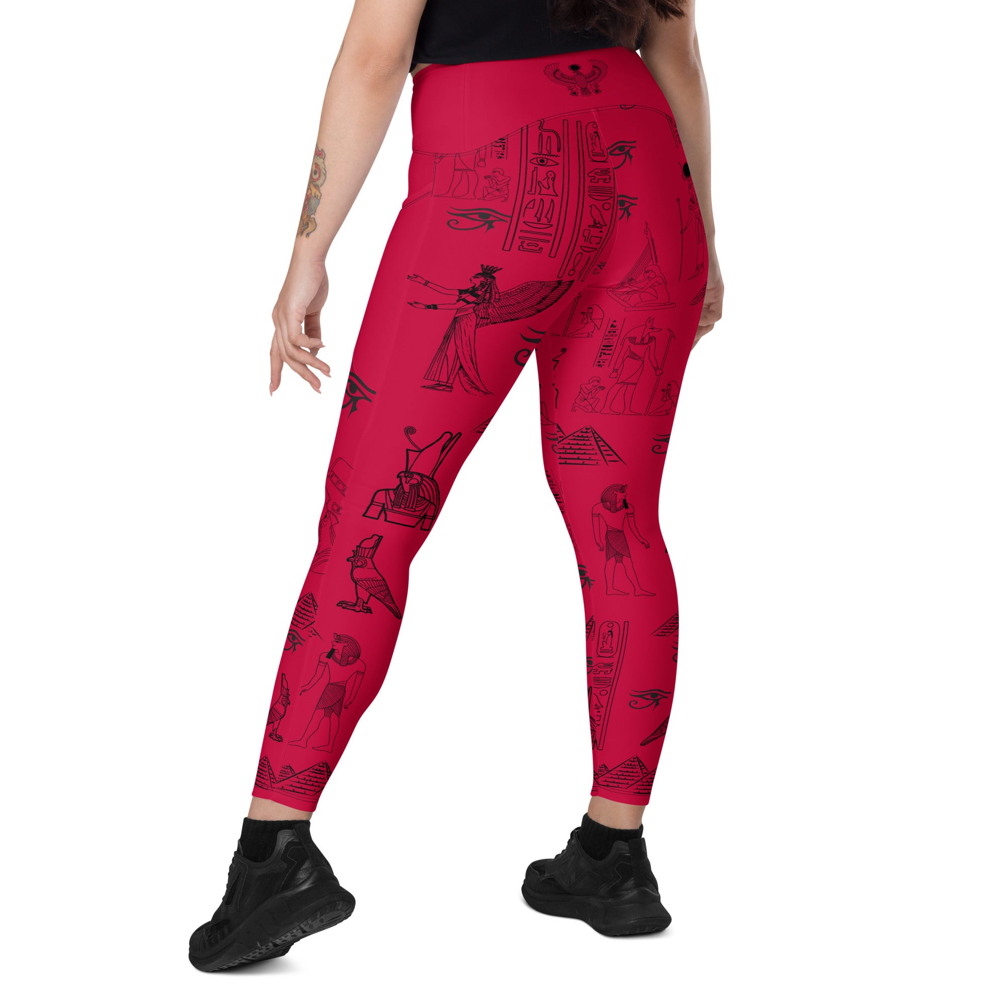 Ancient Egypt Apparel - High Waisted Travel Leggings - 2 Pockets - Crimson Red